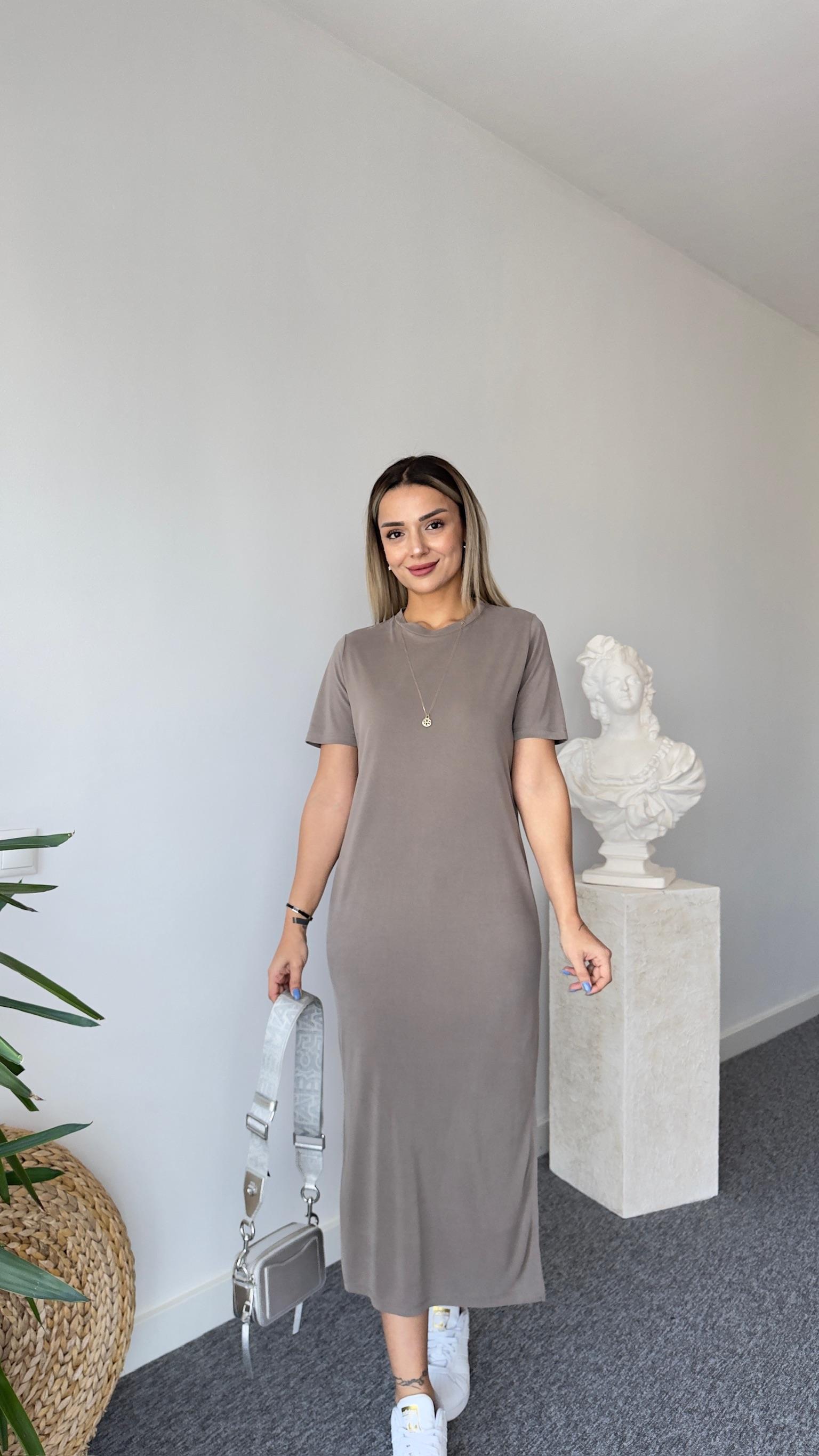 Maren Yıkamalı Vizon Modal Elbise 
