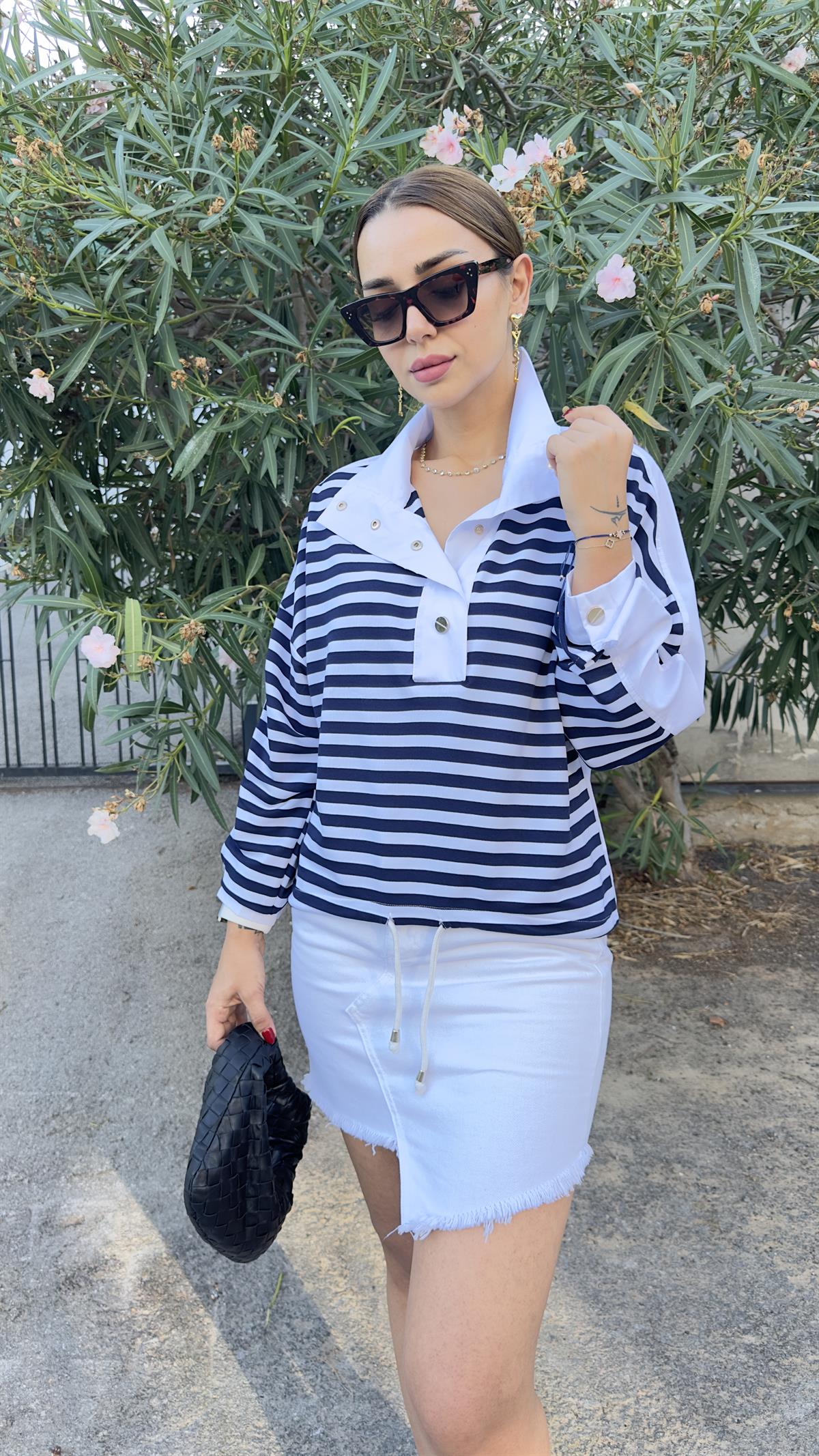 Sırtı Poplin Çizgili Sweatshirt