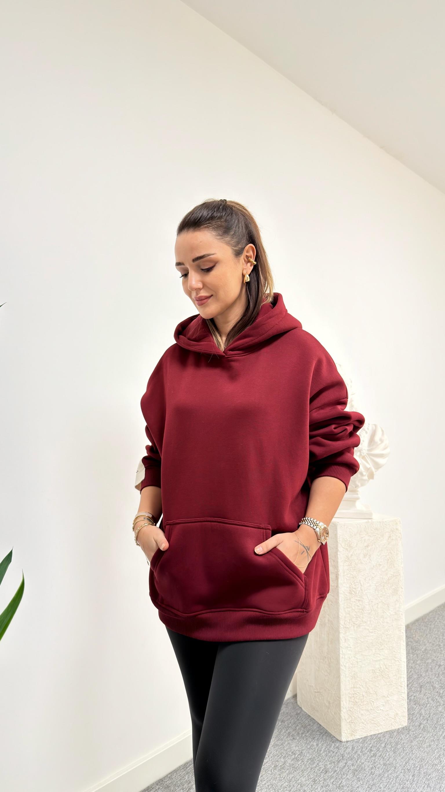 Bordo Kolu Etiket Detaylı Sweatshirt