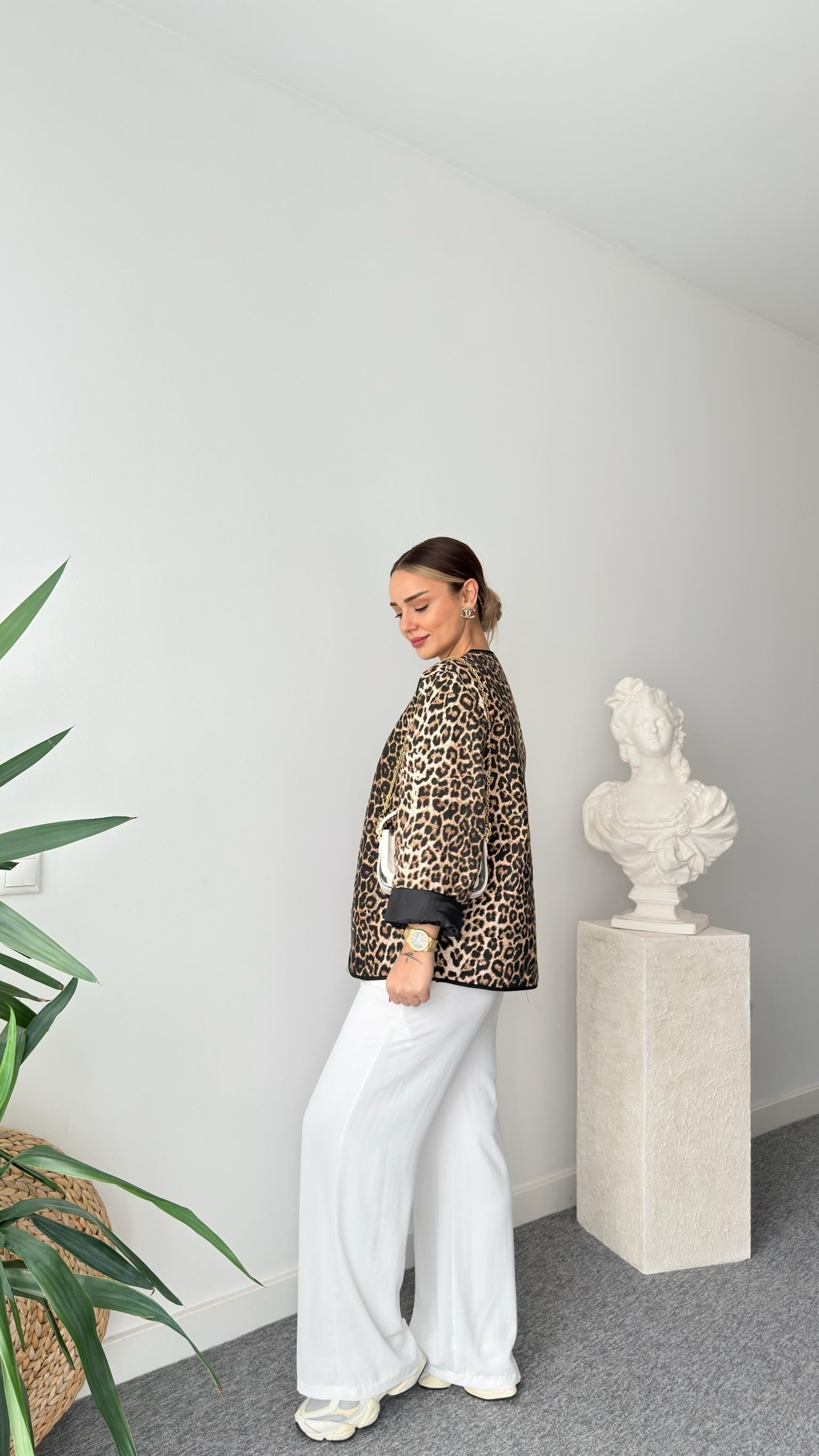 Ragen Leopar Desen Kapitone Ceket