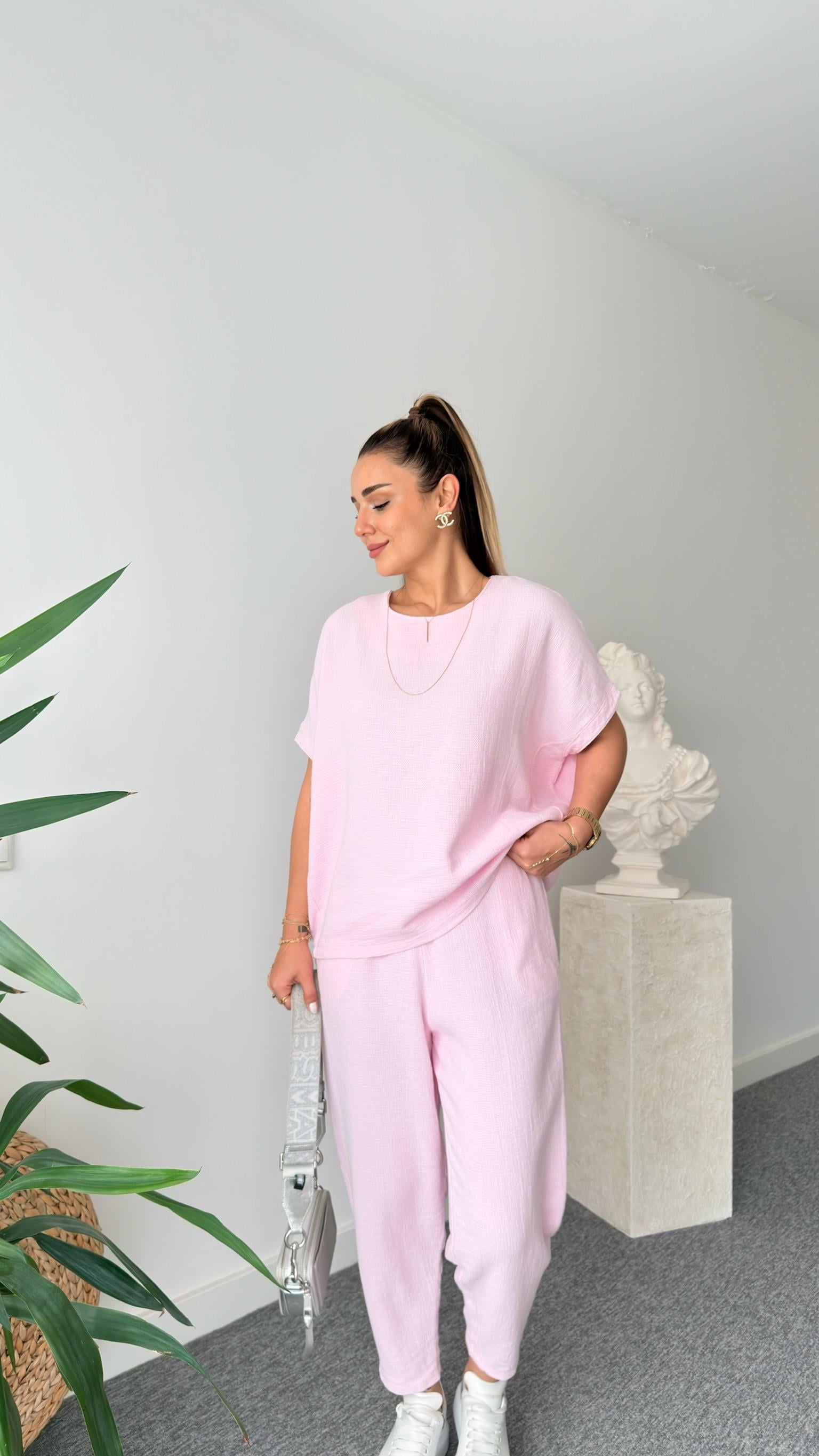 Pembe Jaker  Keten Salaş Takım