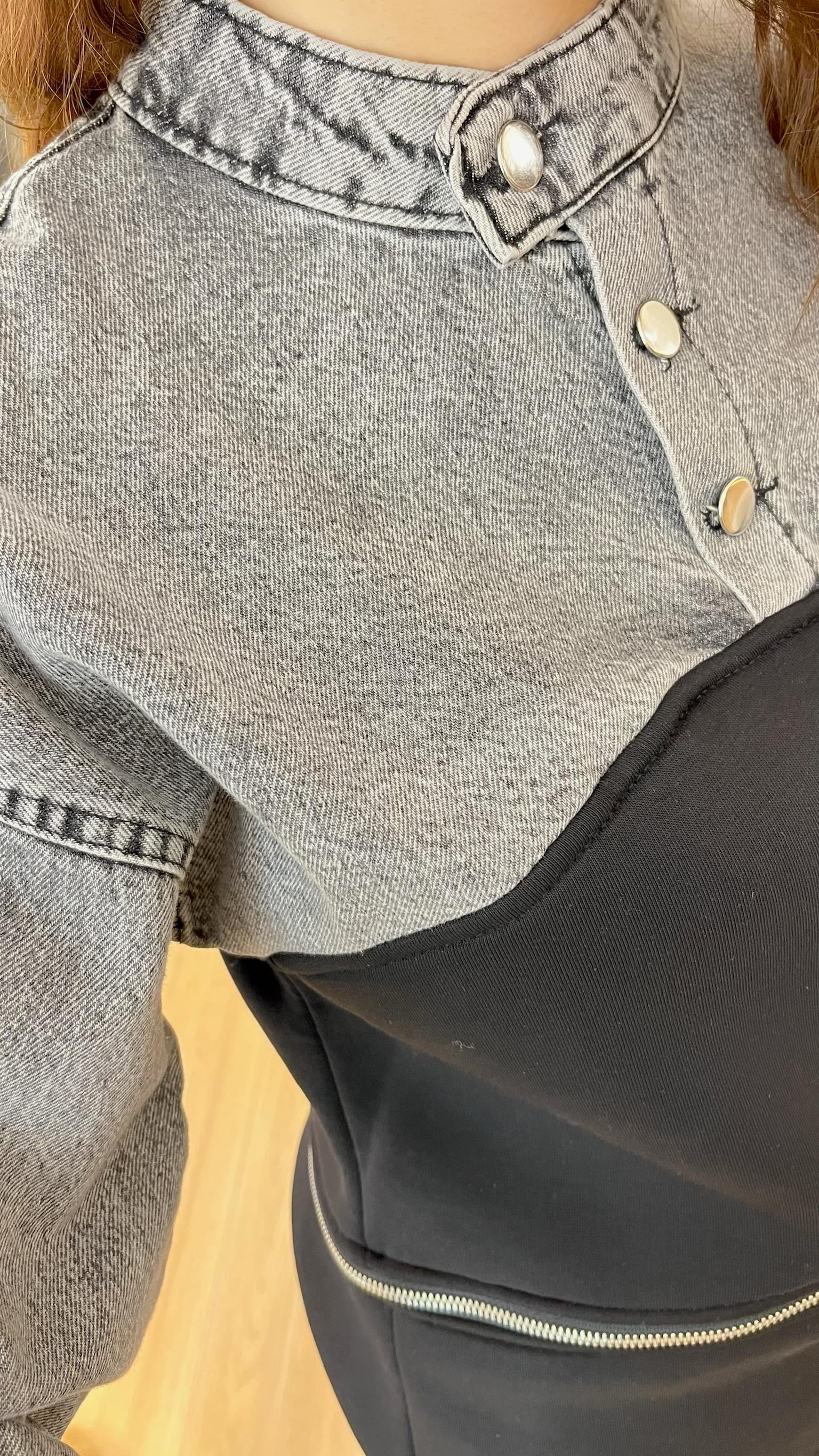 Gri Kot Garnili Fermuarlı Sweat