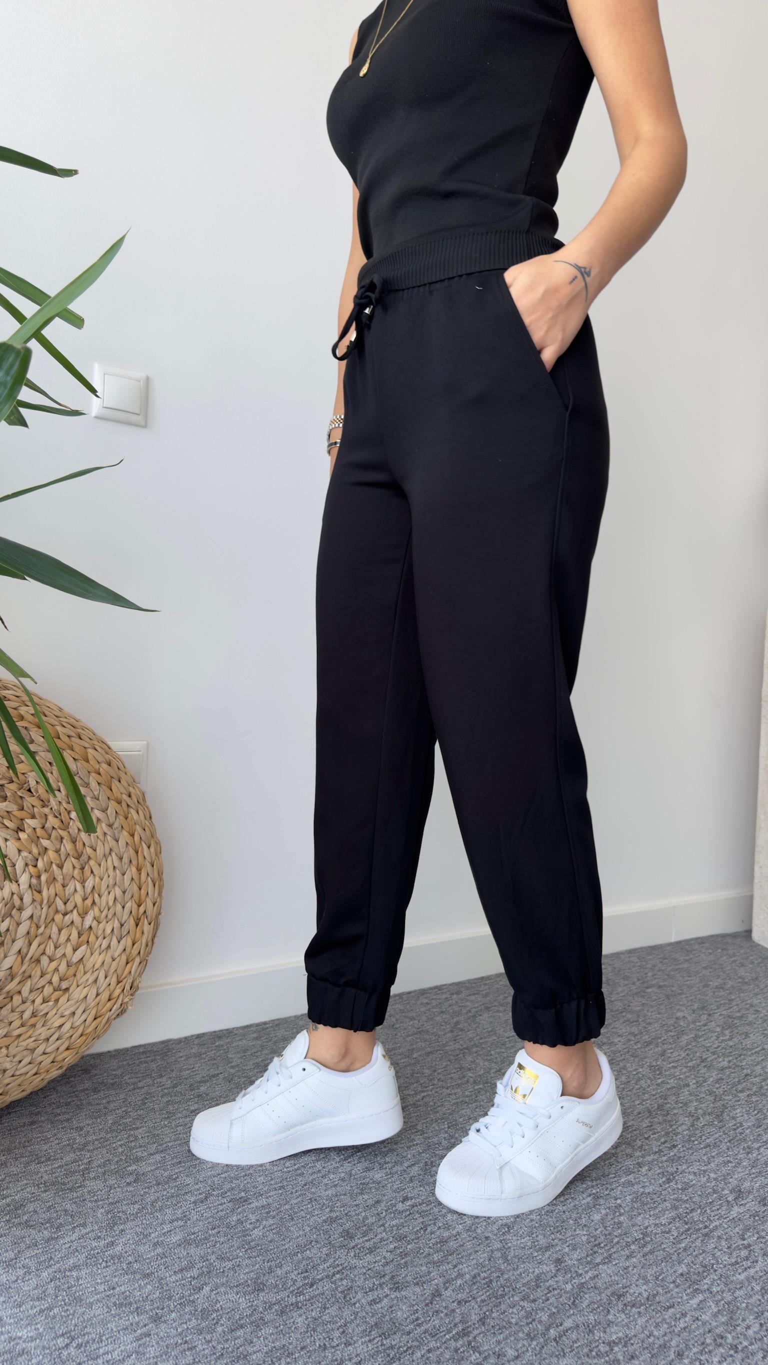 Paça Lastikli Siyah Modal Gabardin Pantolon