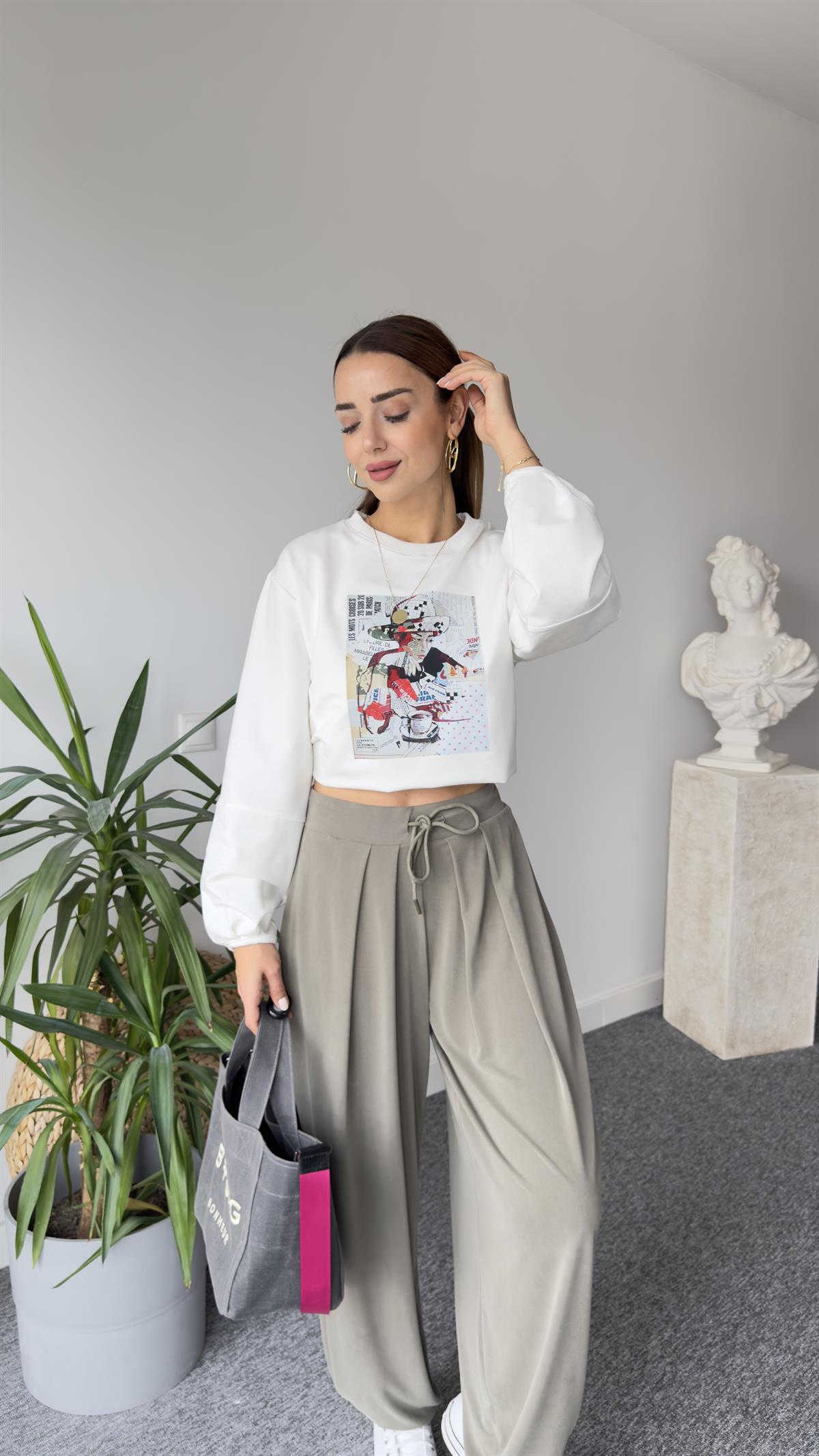 Zerin Kız Baskı Beyaz Sweatshirt