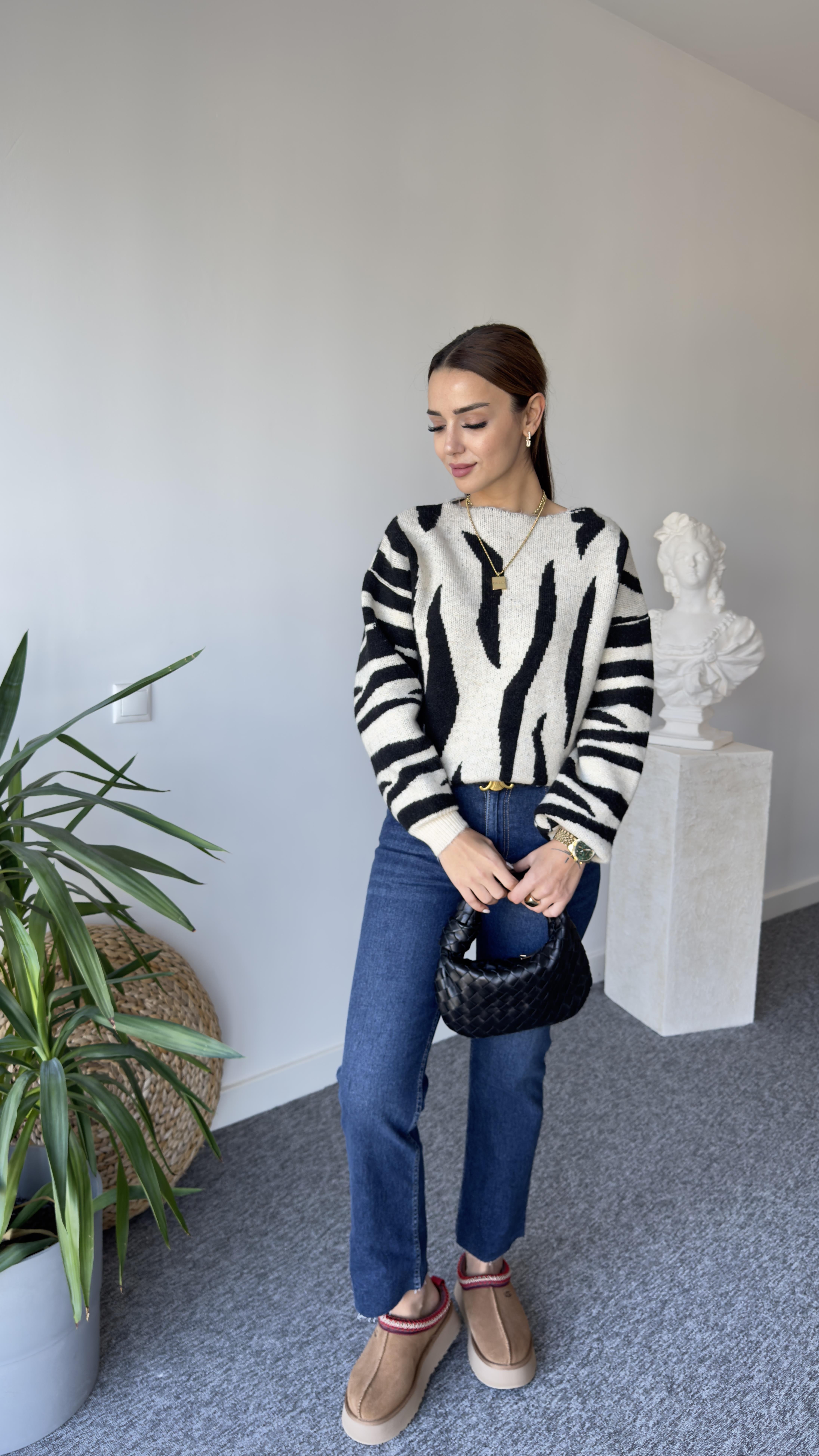 Moss Zebra Desen Salaş Kazak