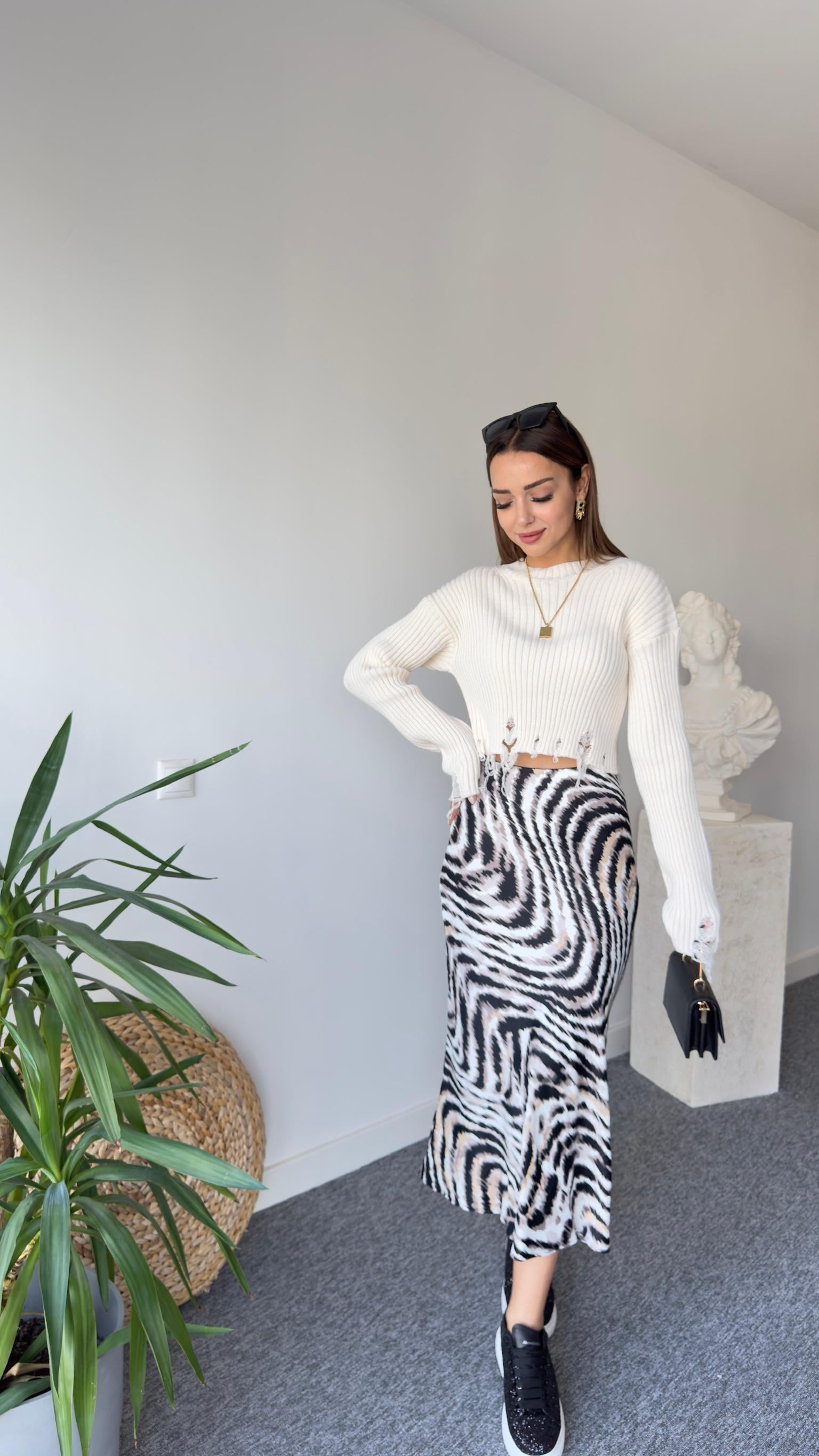 Tok Doku Zebra Desen Saten Etek