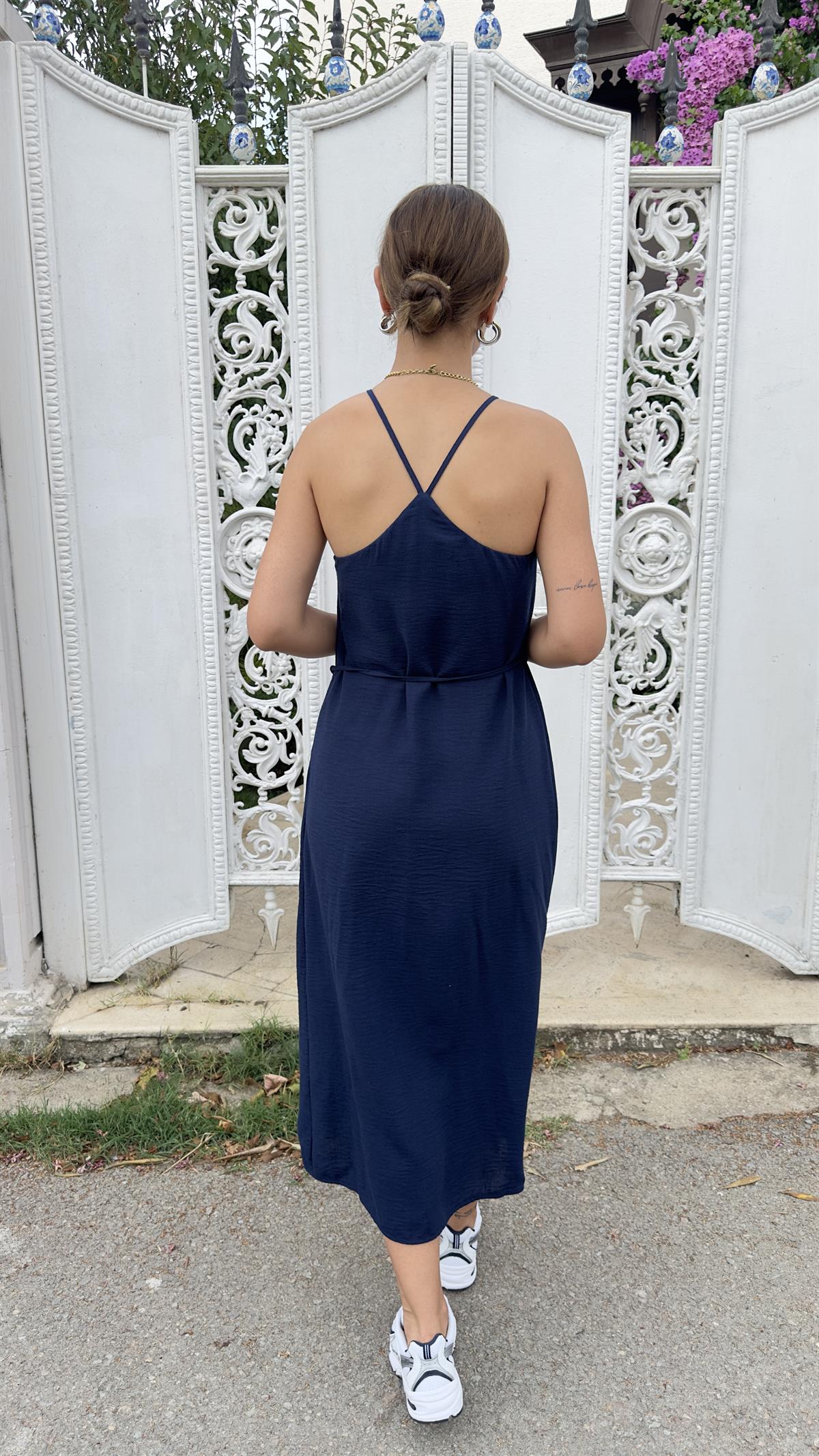 Orj Model Lacivert Halter Yaka Elbise 