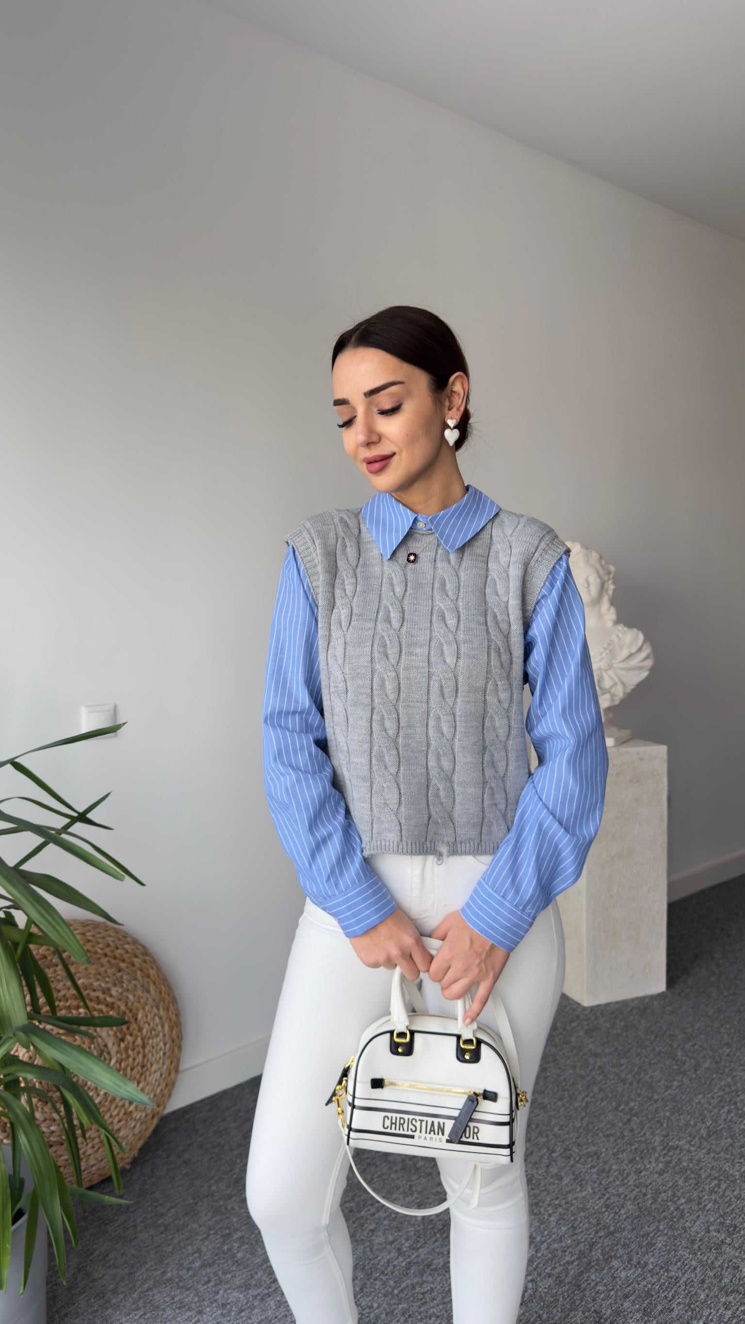 Orj Model Kollar Gömlek Detay Gri Kazak