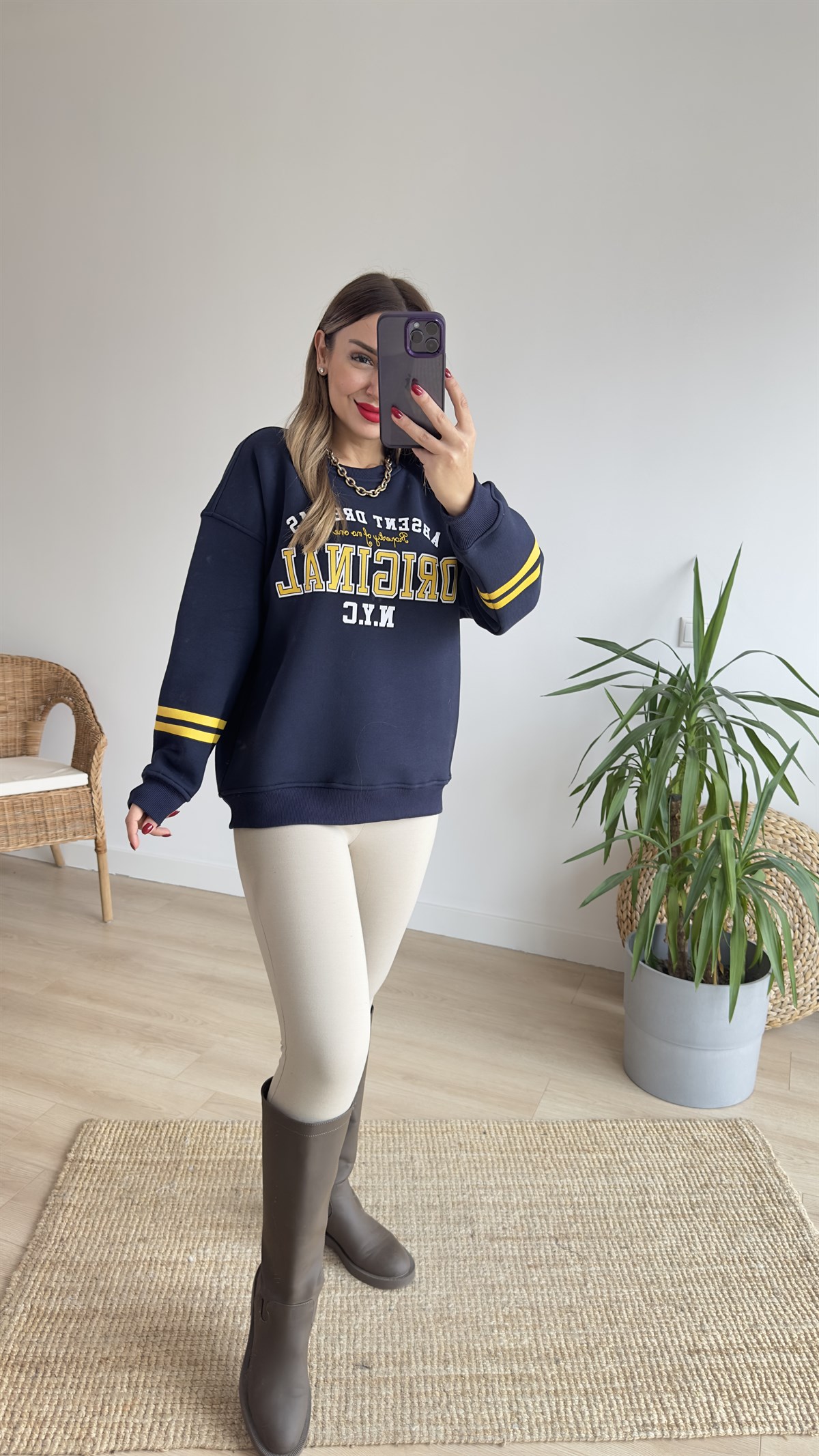 Original Baskı Lacivert Sweat