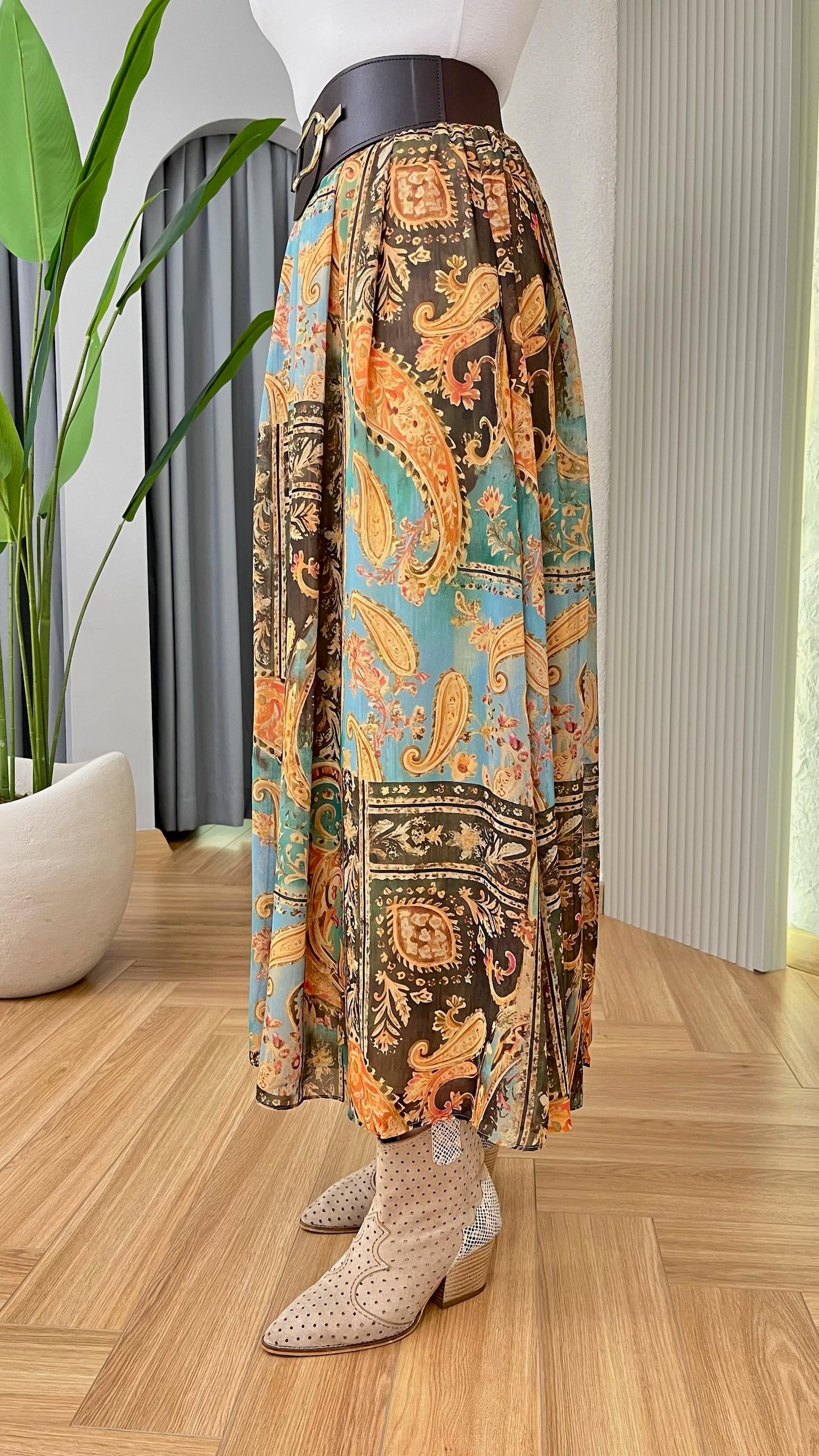 Susie Kemerli Zra Model Etnik Desen Şifon Etek