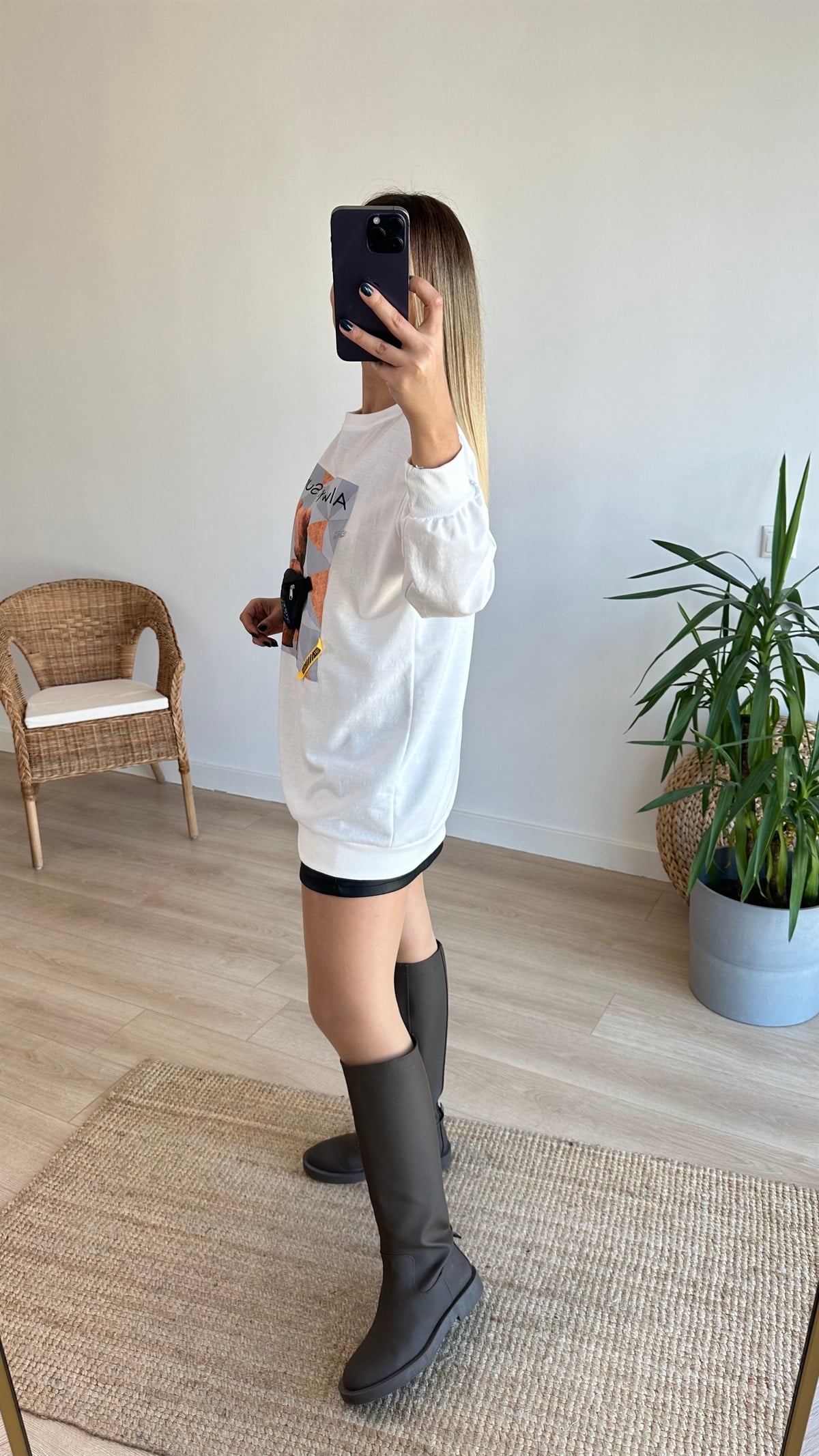 Aksesuarlı Ayıcık Baskı Sweatshirt