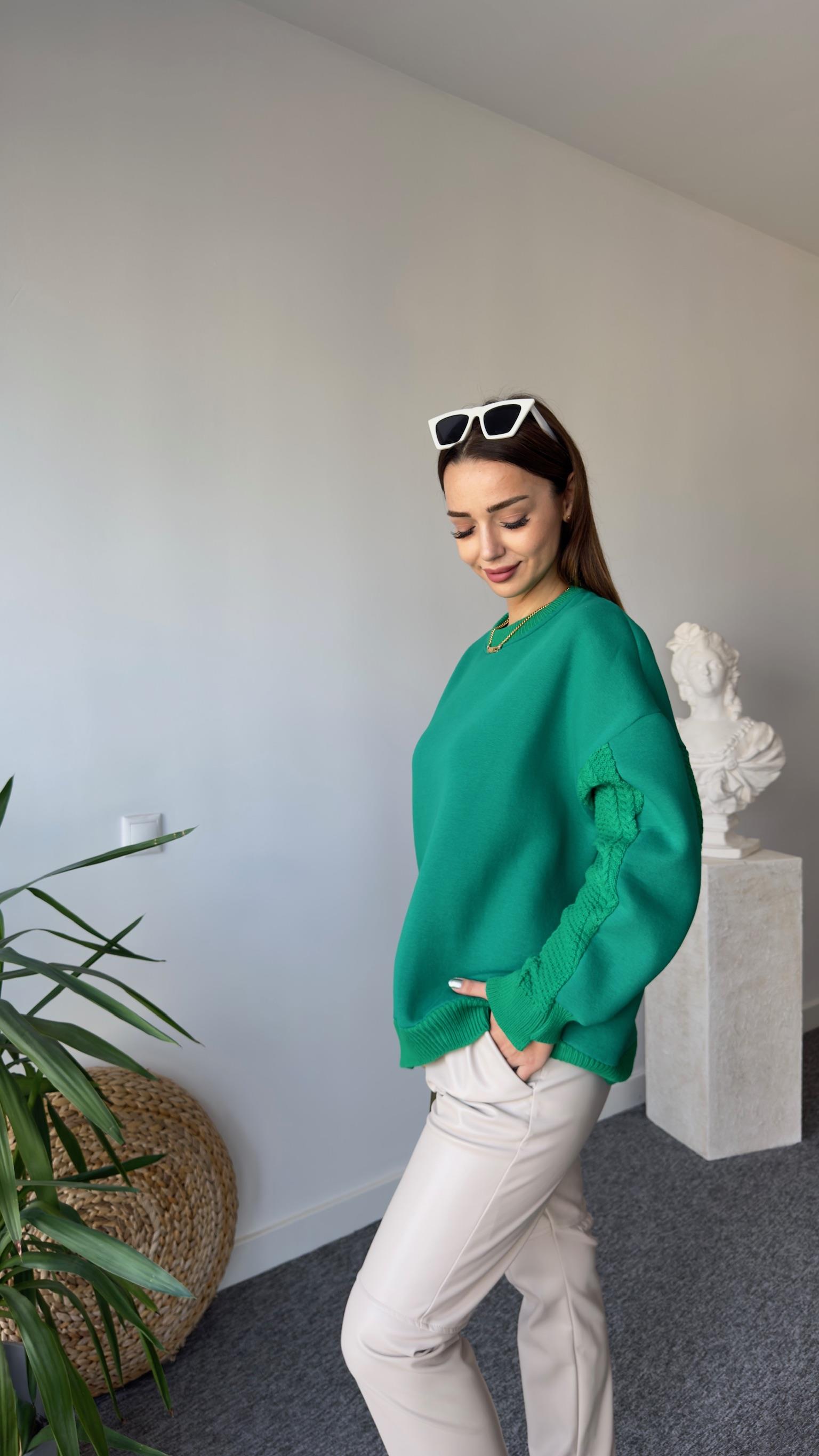 Fermuarlı Taş Detay Orj Model Yeşil Tasarım Sweat 