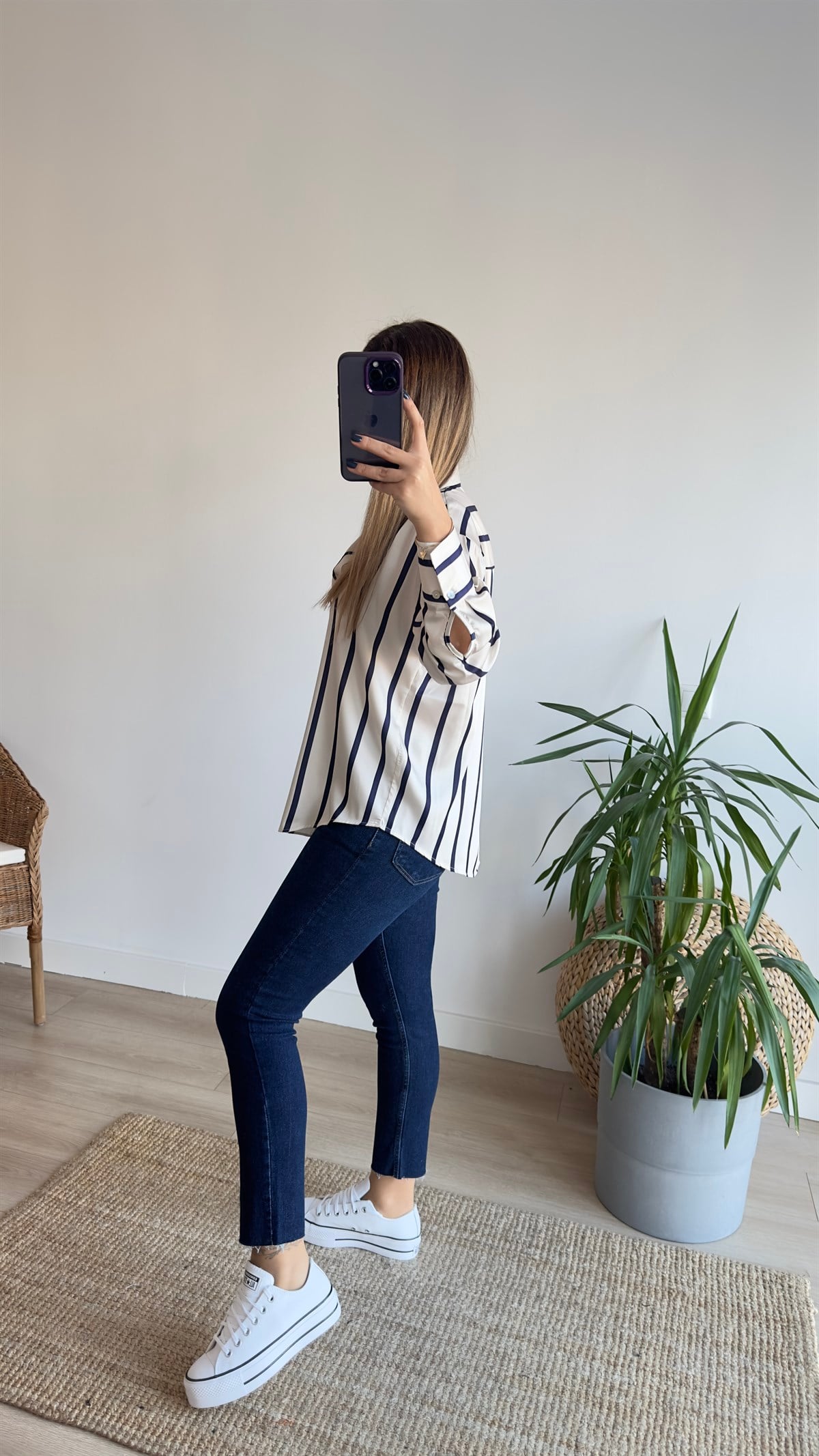 Zra Model Çizgili Saten Gömlek 