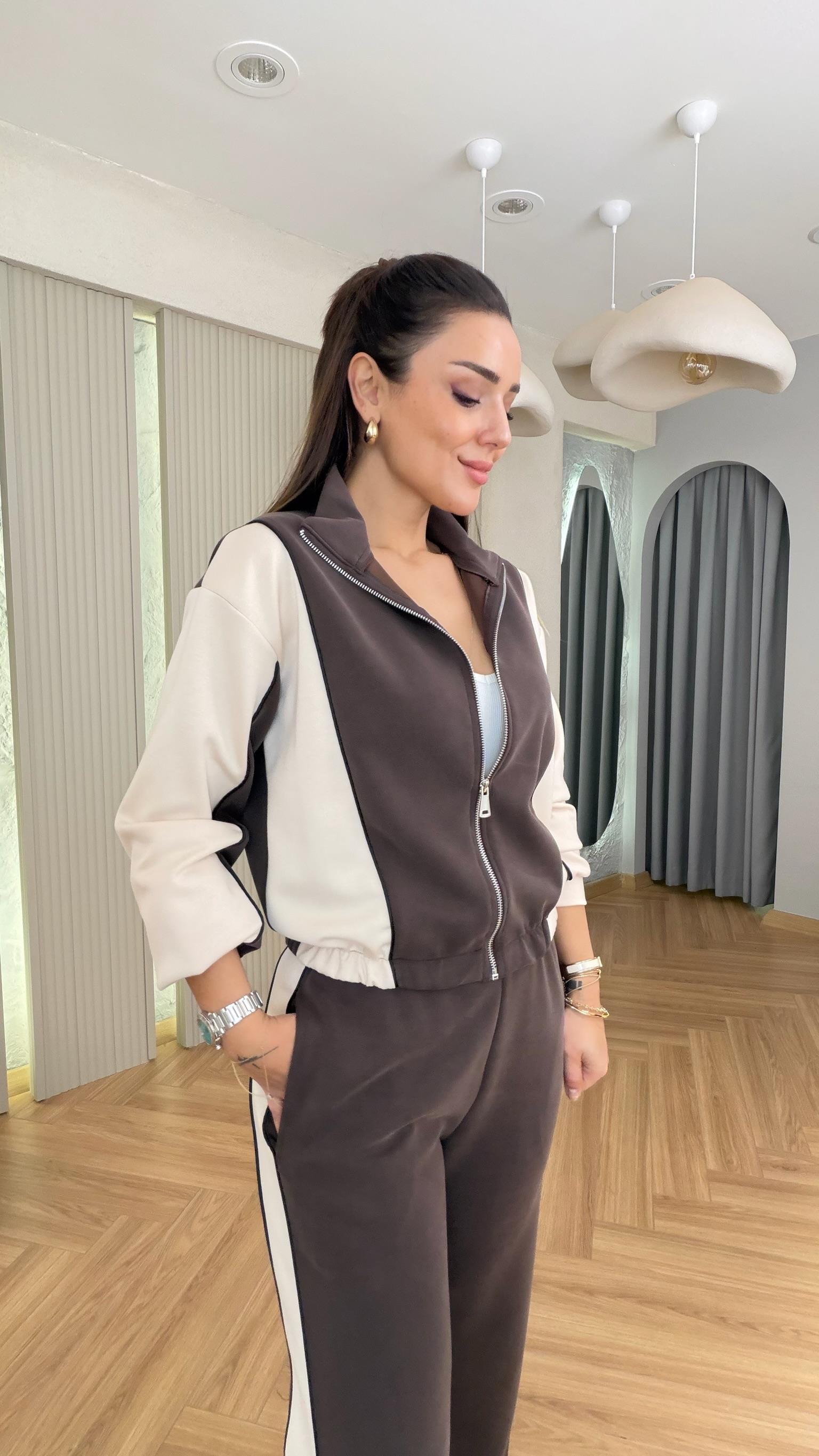 Kahve Ekru Renk Geçişli Oys Modal Takım
