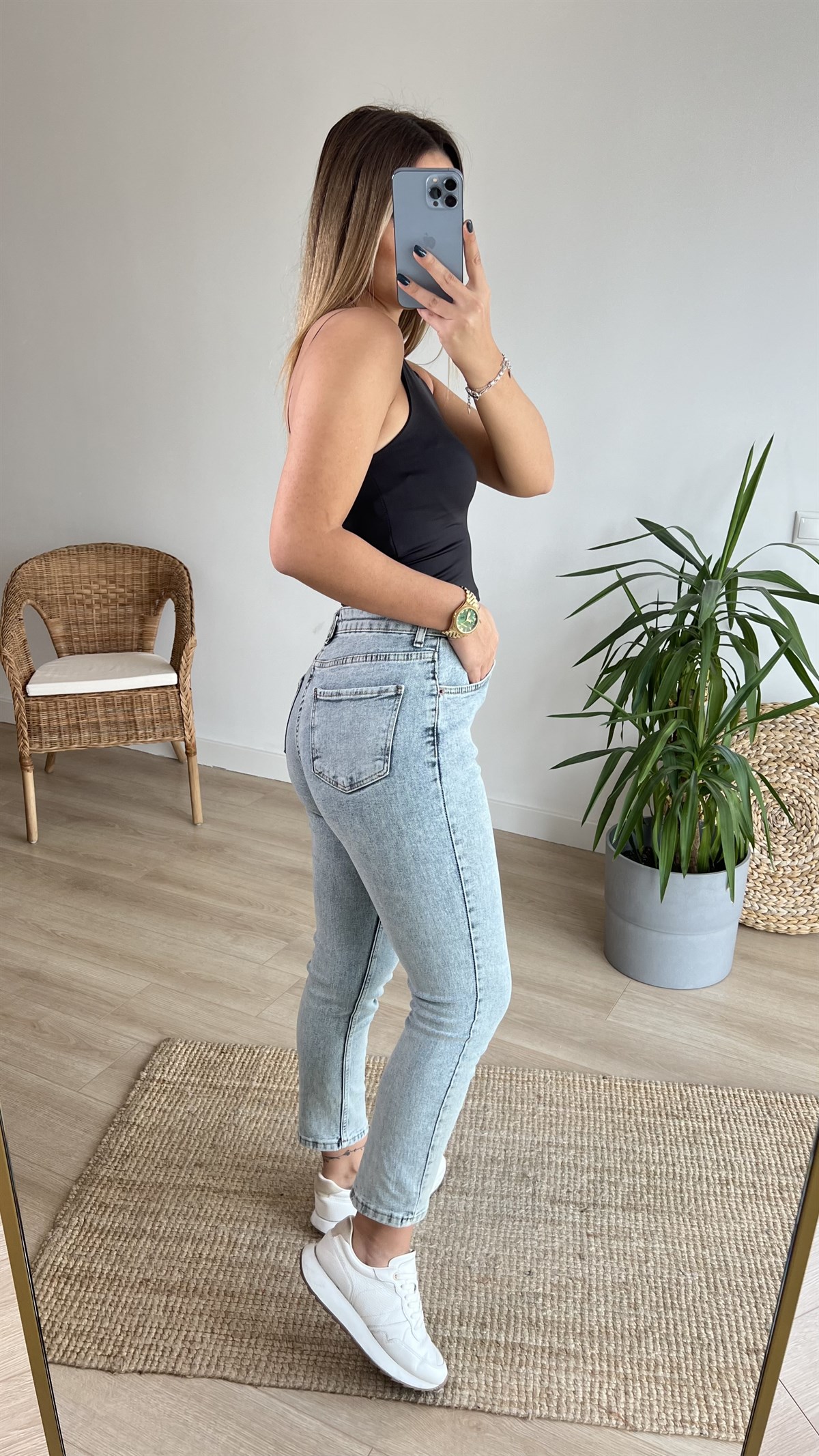 Yıkamalı Mavi Boyfit Jean