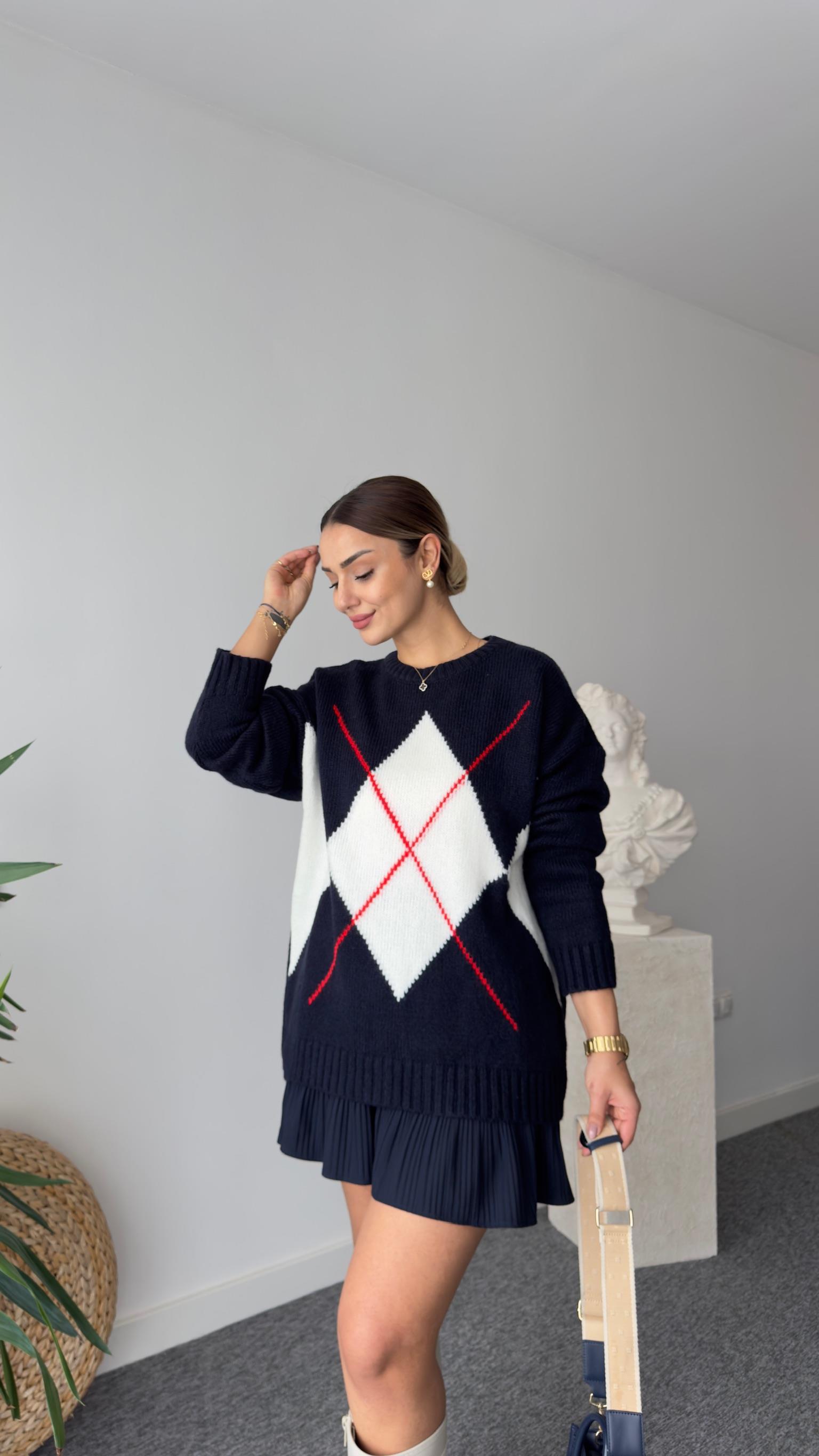 Mngo Lacivert Baklava Desen Kazak