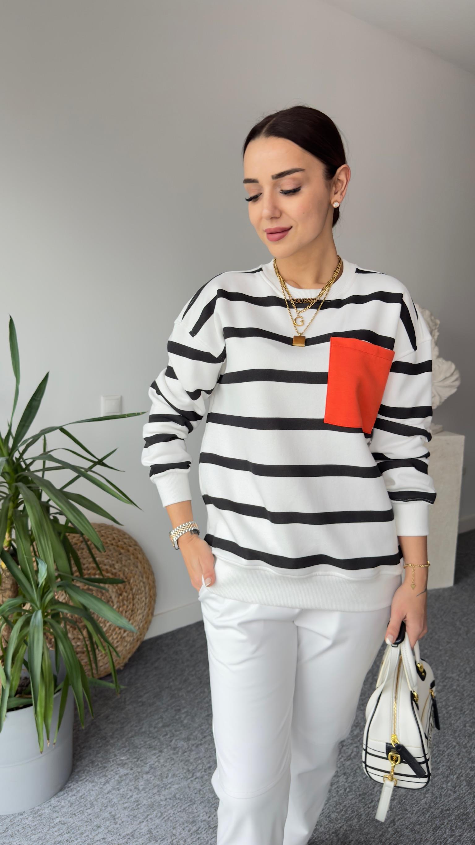 Cebi Turuncu Siyah Çizgili Sweatshirt