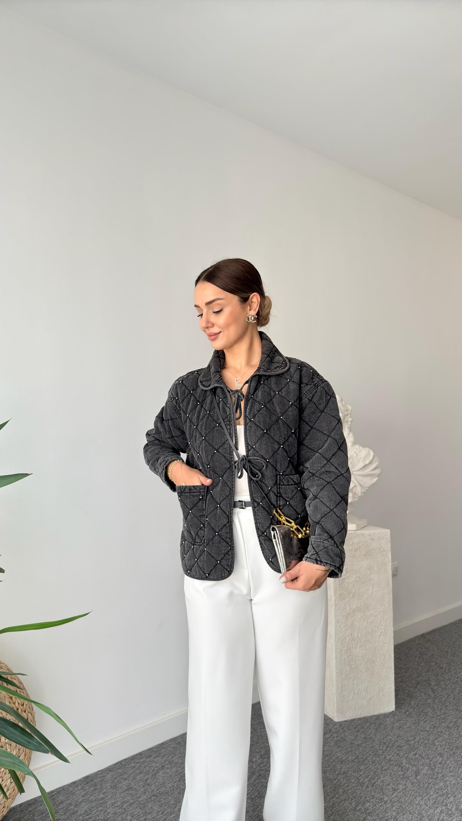 Zra Model Taş Detaylı Kapitone Jean Ceket