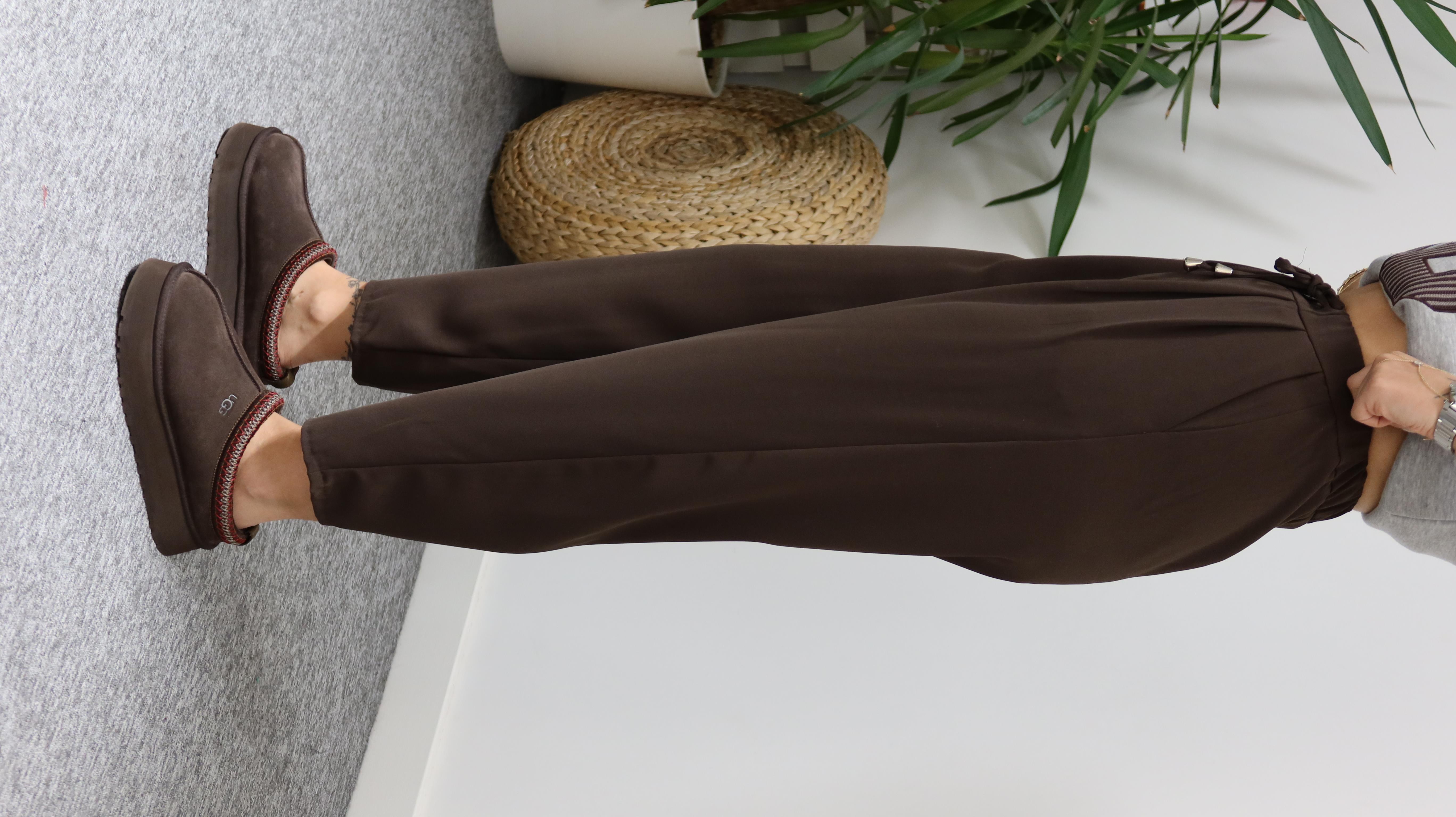Kahve Lucka Pileli Şalvar Model Pantolon