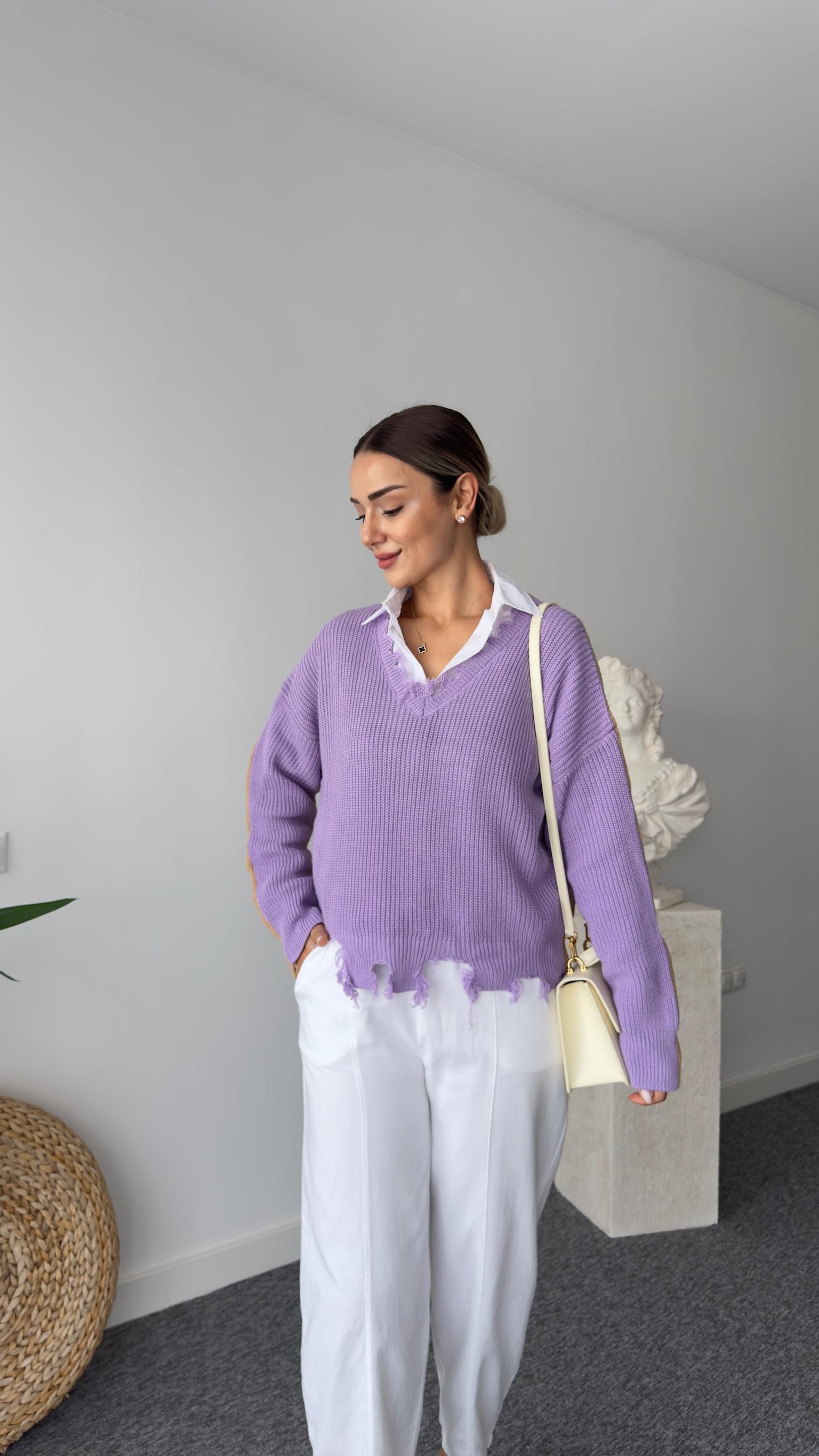 Tws Model Çift Renk Yırtıklı Kazak