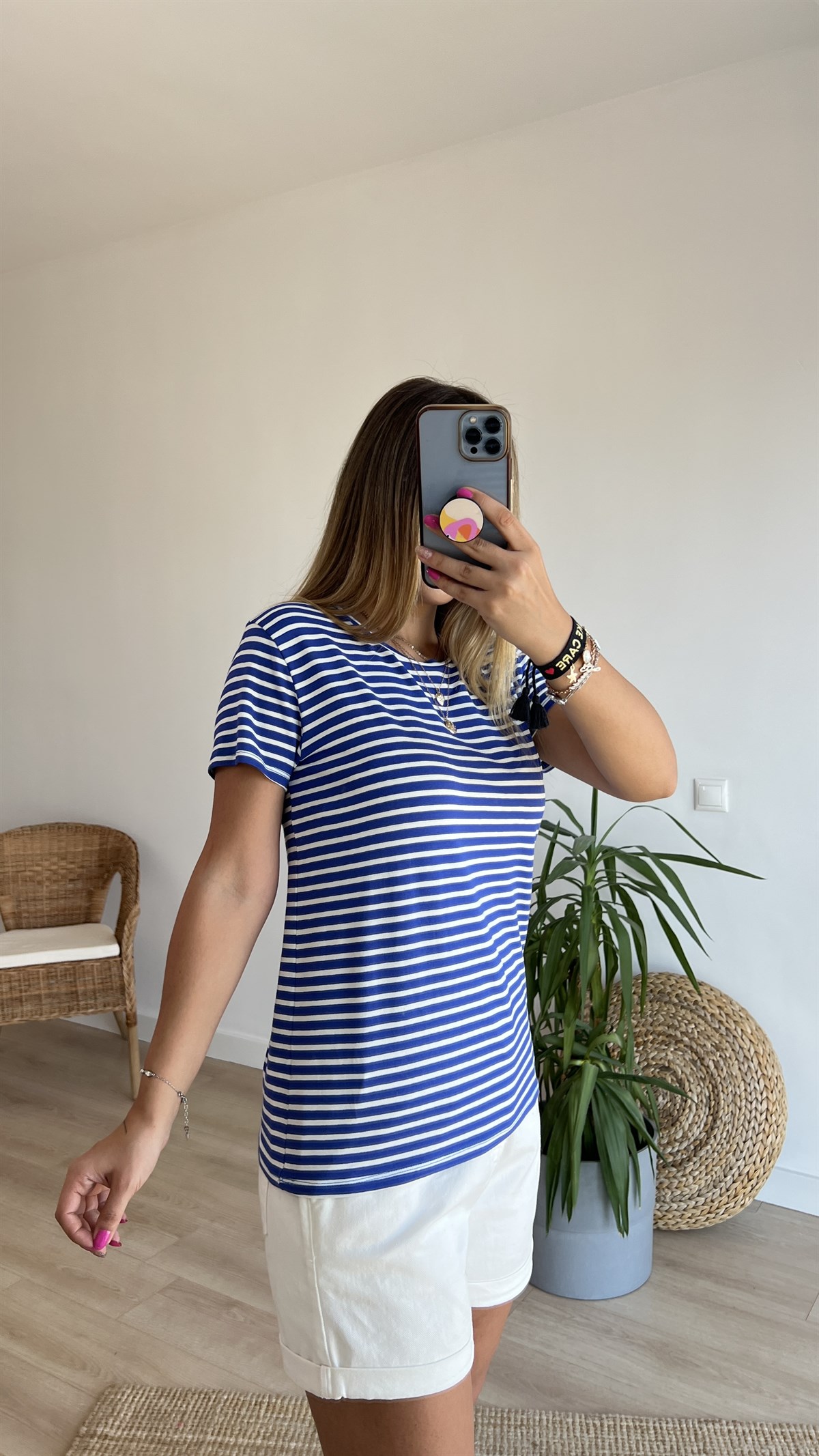 Çizgili Lacivert Basic Tshirt