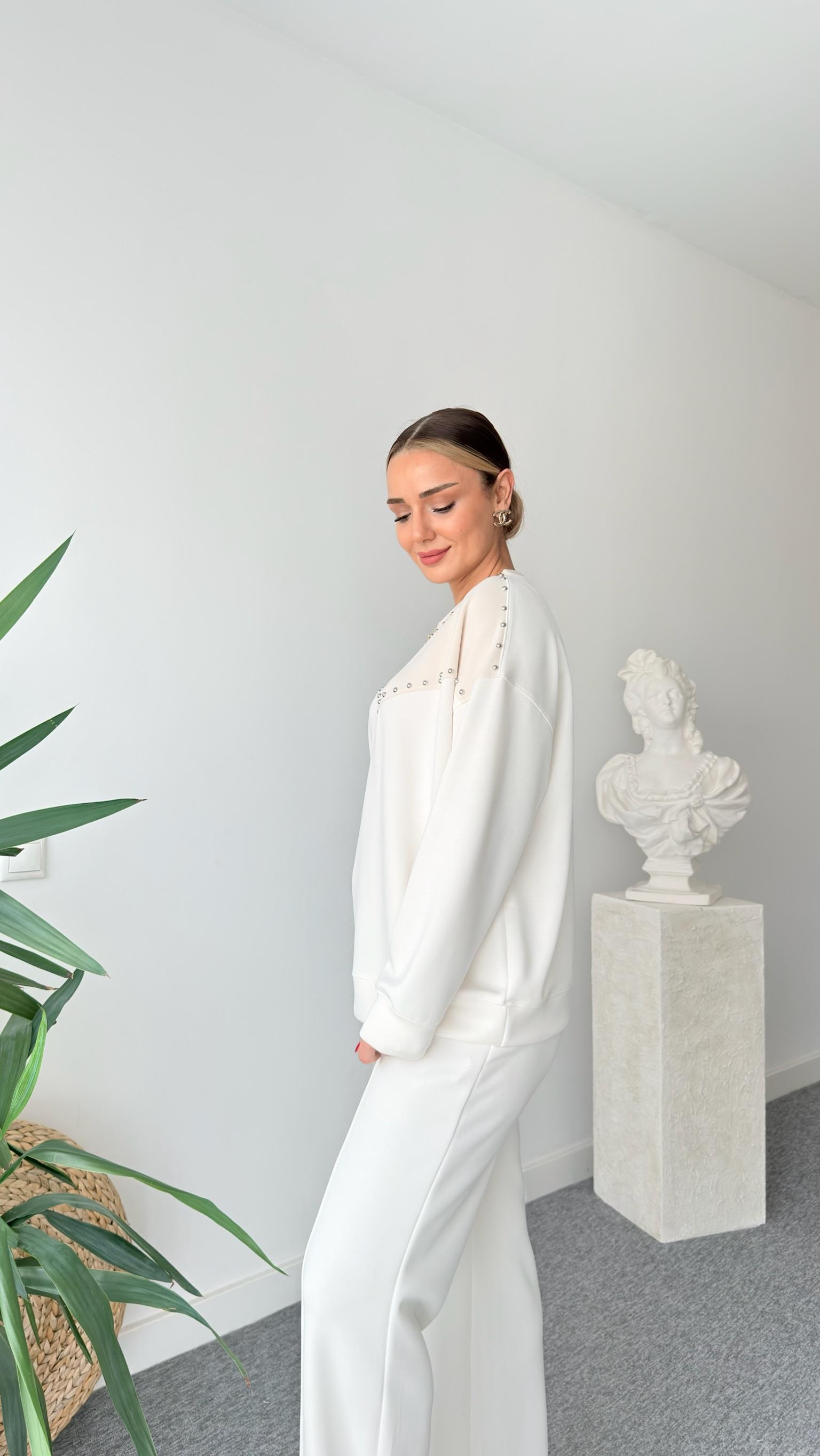 Drop Çakımlı Ekru Modal Sweat