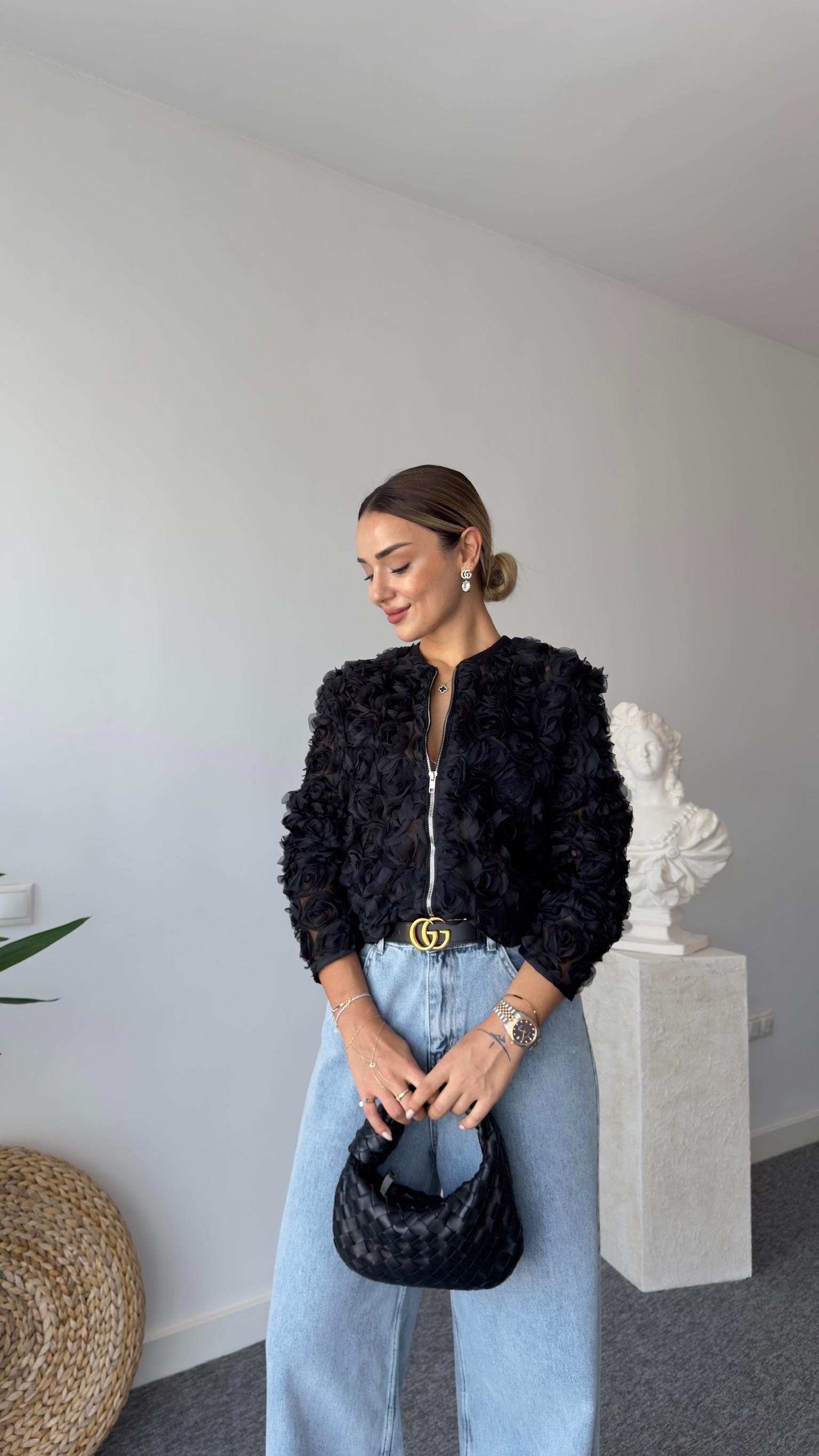 Zra Model Güllü Siyah Organze Ceket