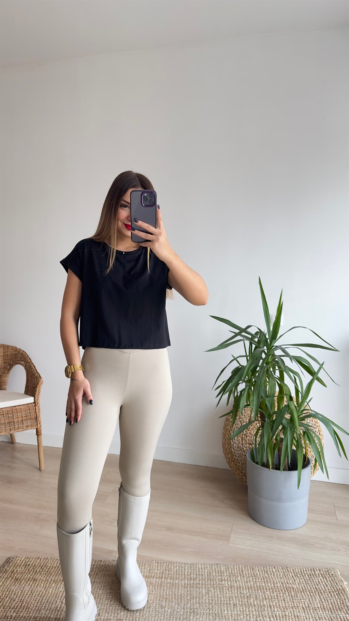 T Kol Siyah Basic Tshirt
