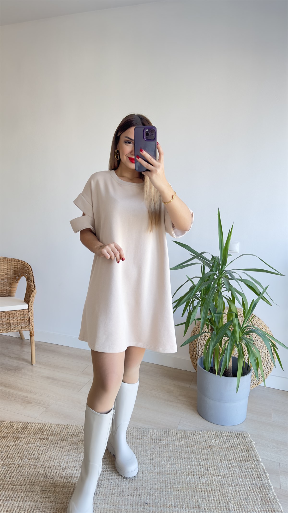 Kol Detaylı Taş Tunik Elbise 