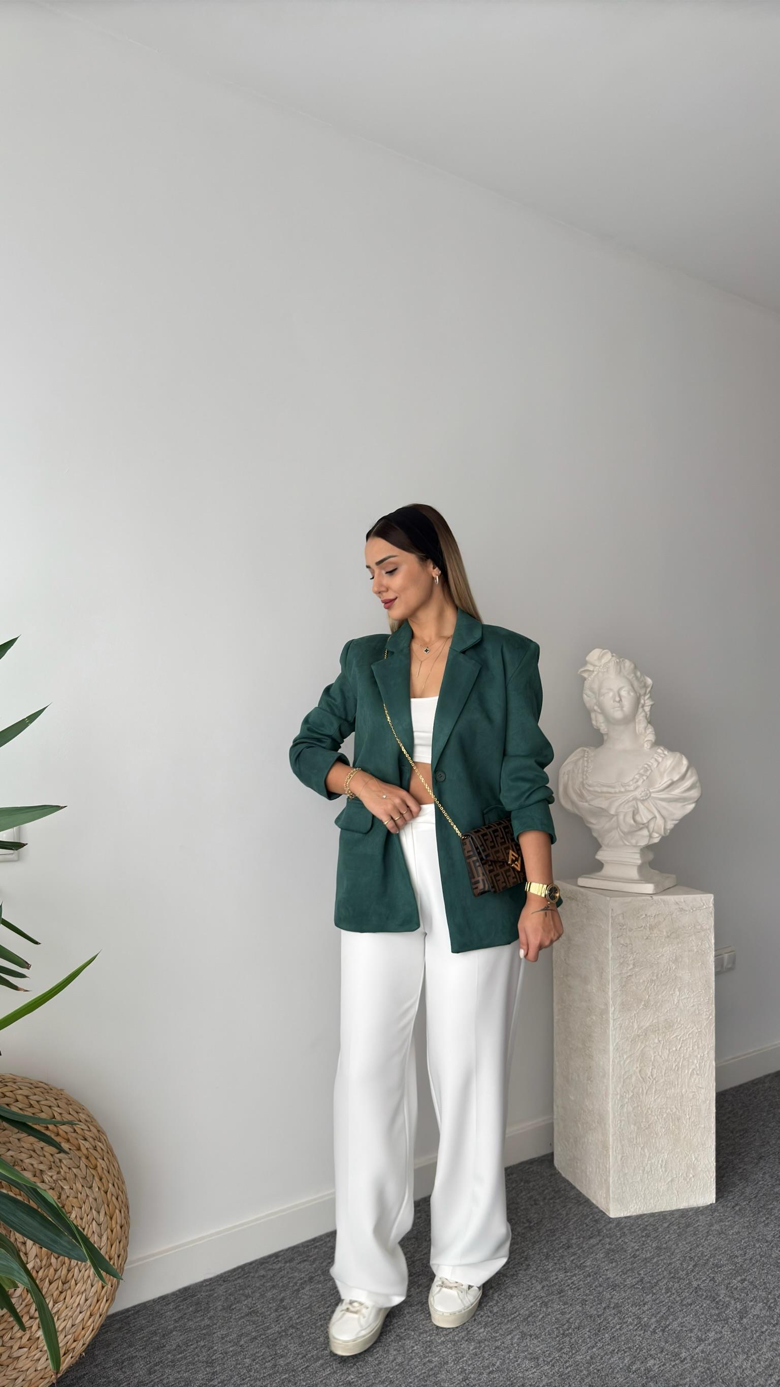 Quir Yeşil Süet Blazer Ceket