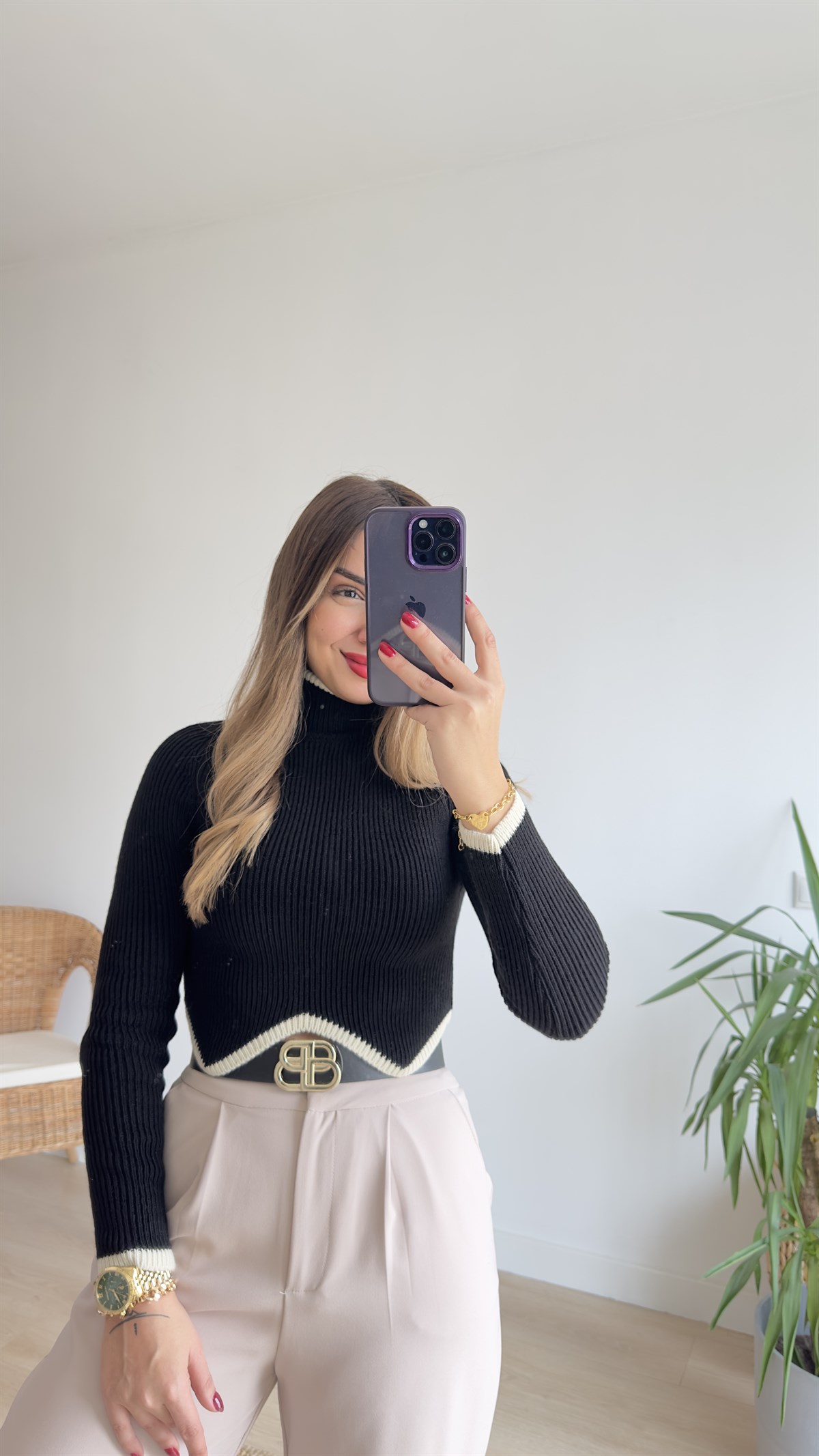 Zigzag Desen Siyah Triko