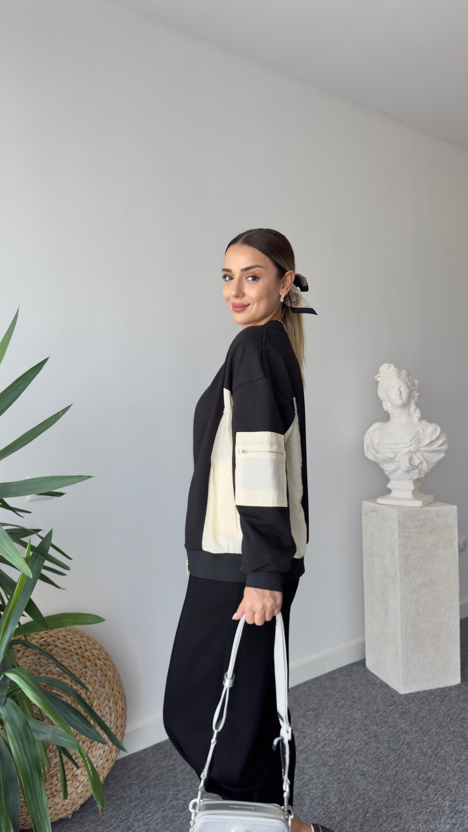Marcel Yan Paraşüt Garnili Siyah Sweatshirt