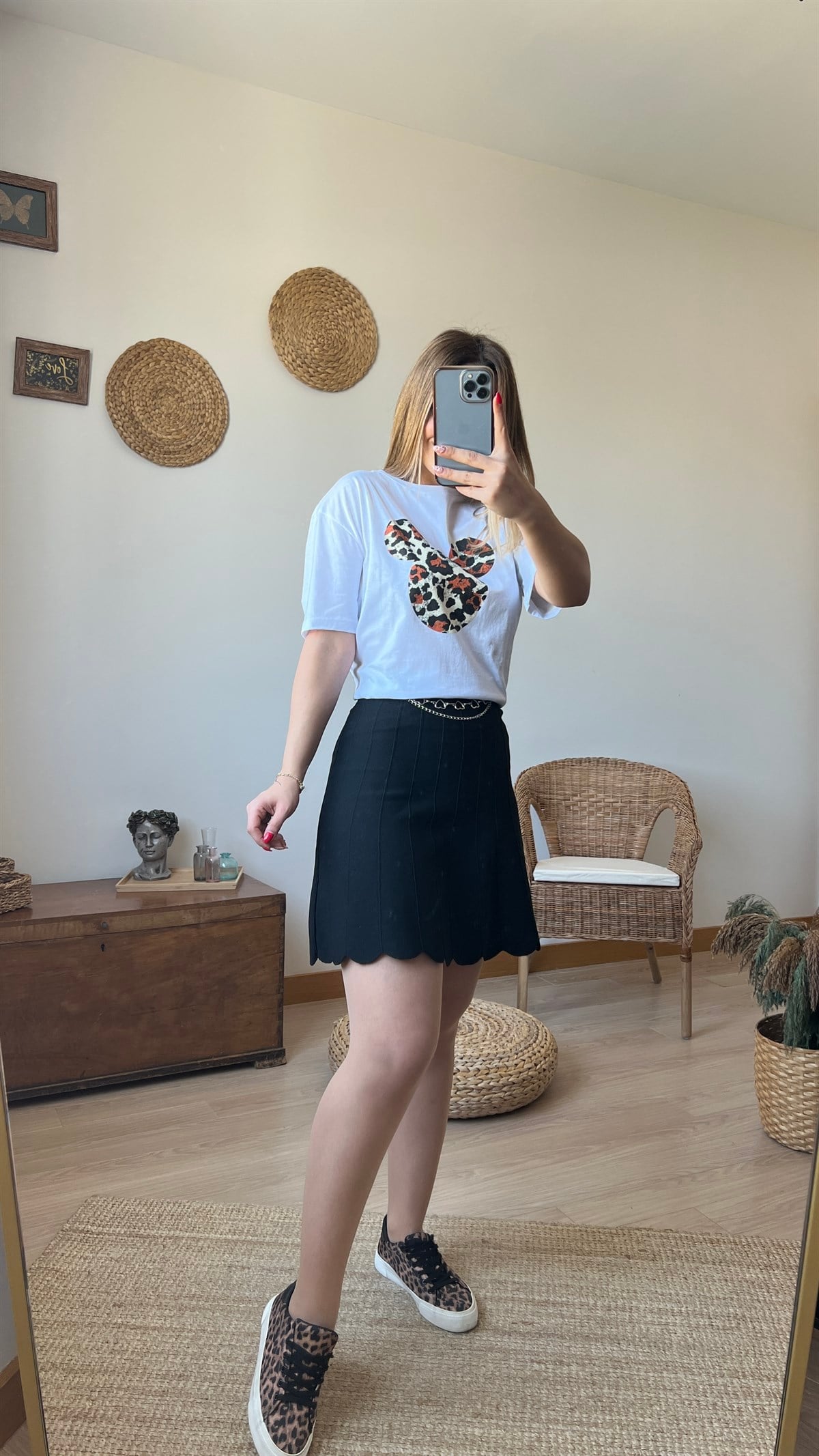 Leopar Mickey Baskı Tshirt