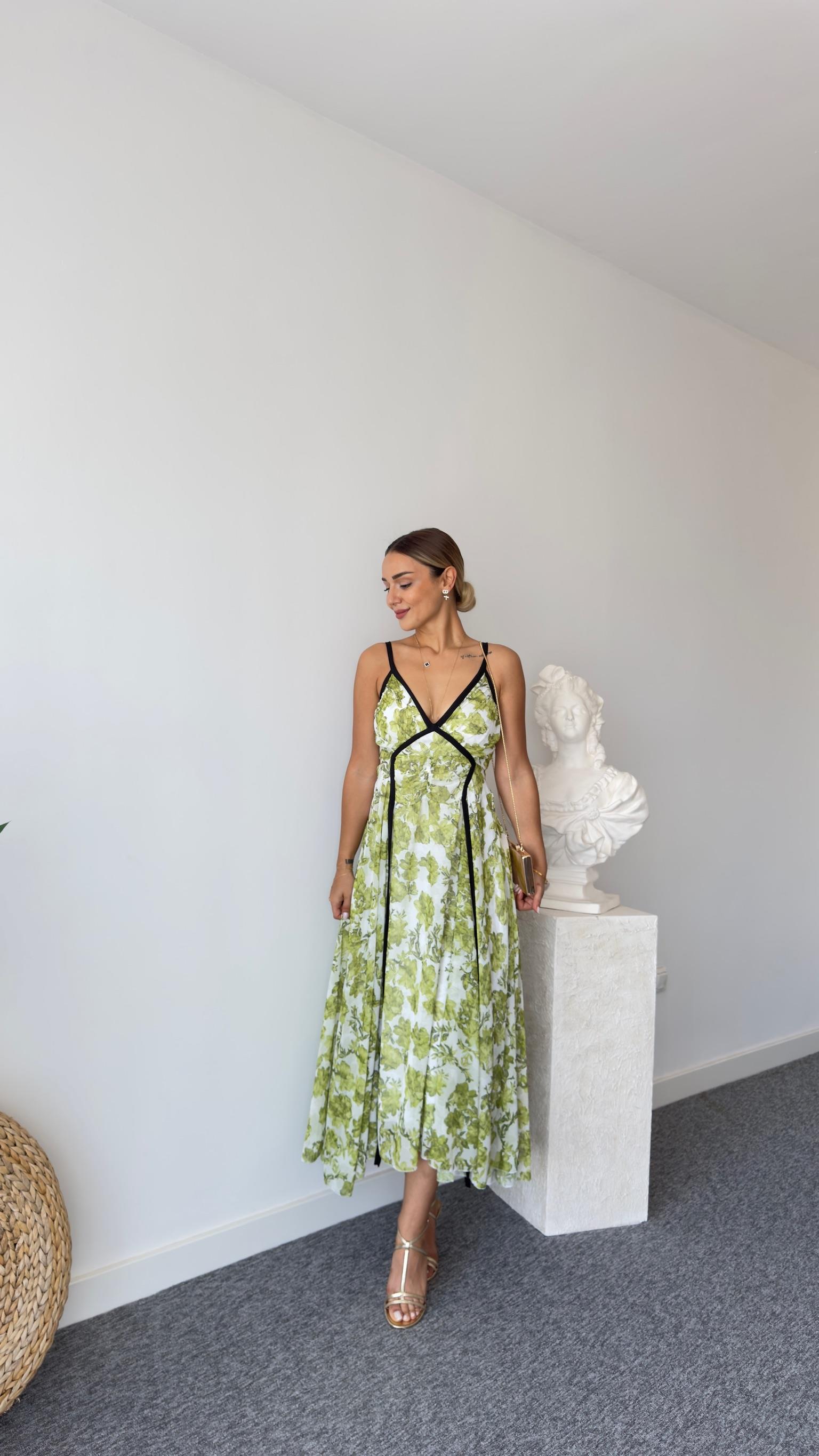 Sonia Zra Model Astarlı Yeşil Şifon Elbise 