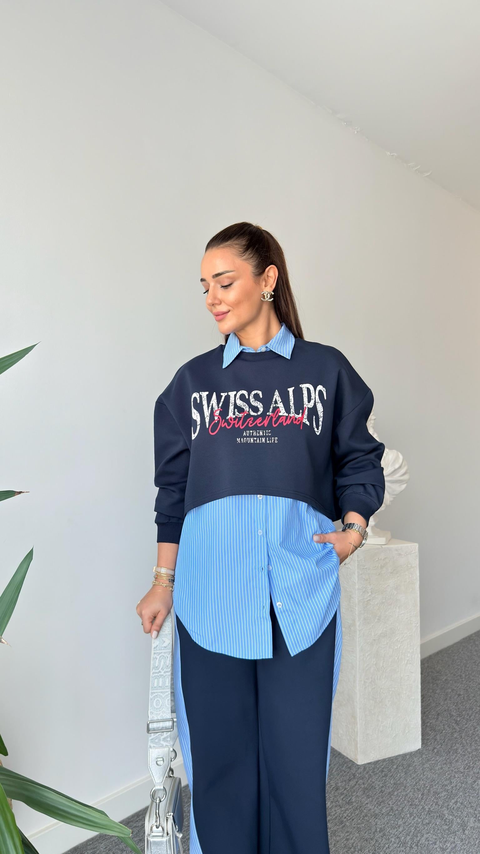 Loke Yazılı Sweat Gömlek Takım