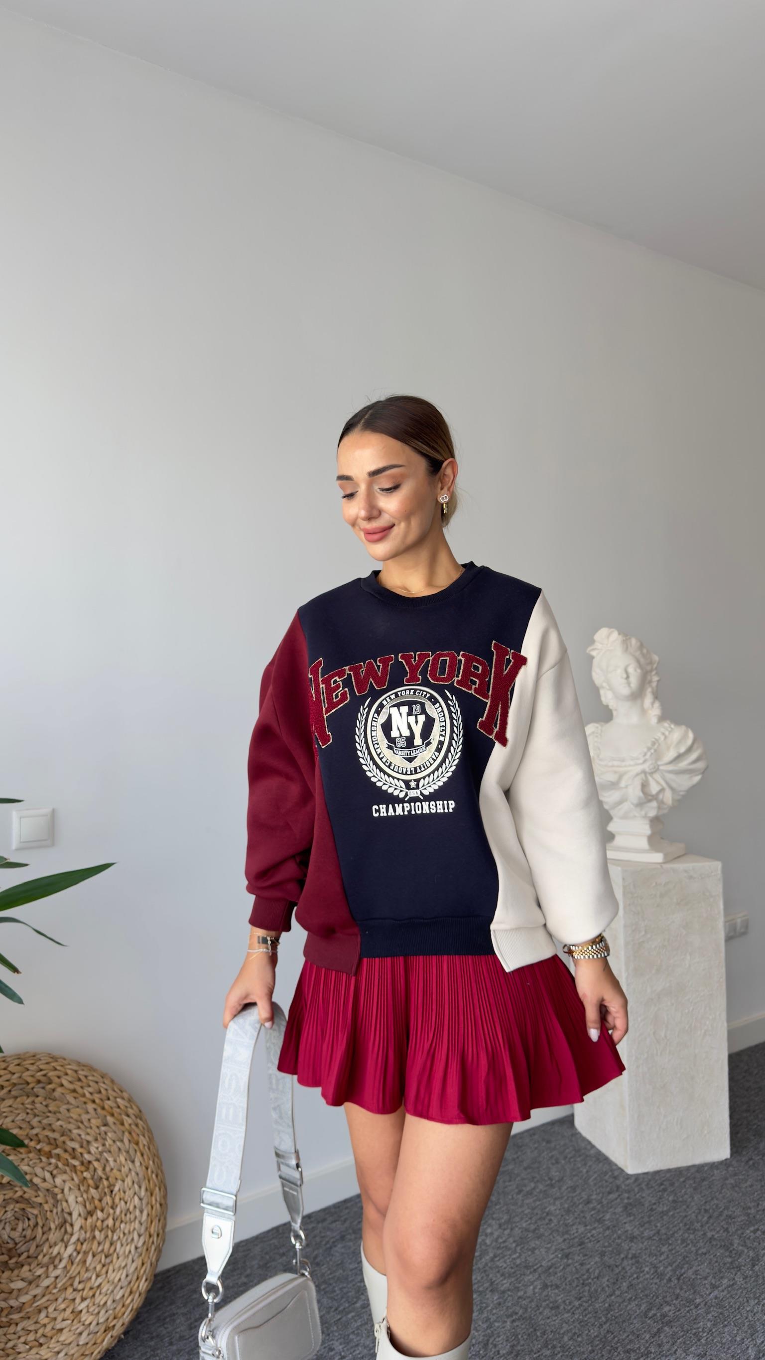 New York Yazılı Renk Geçişli Sweatshirt