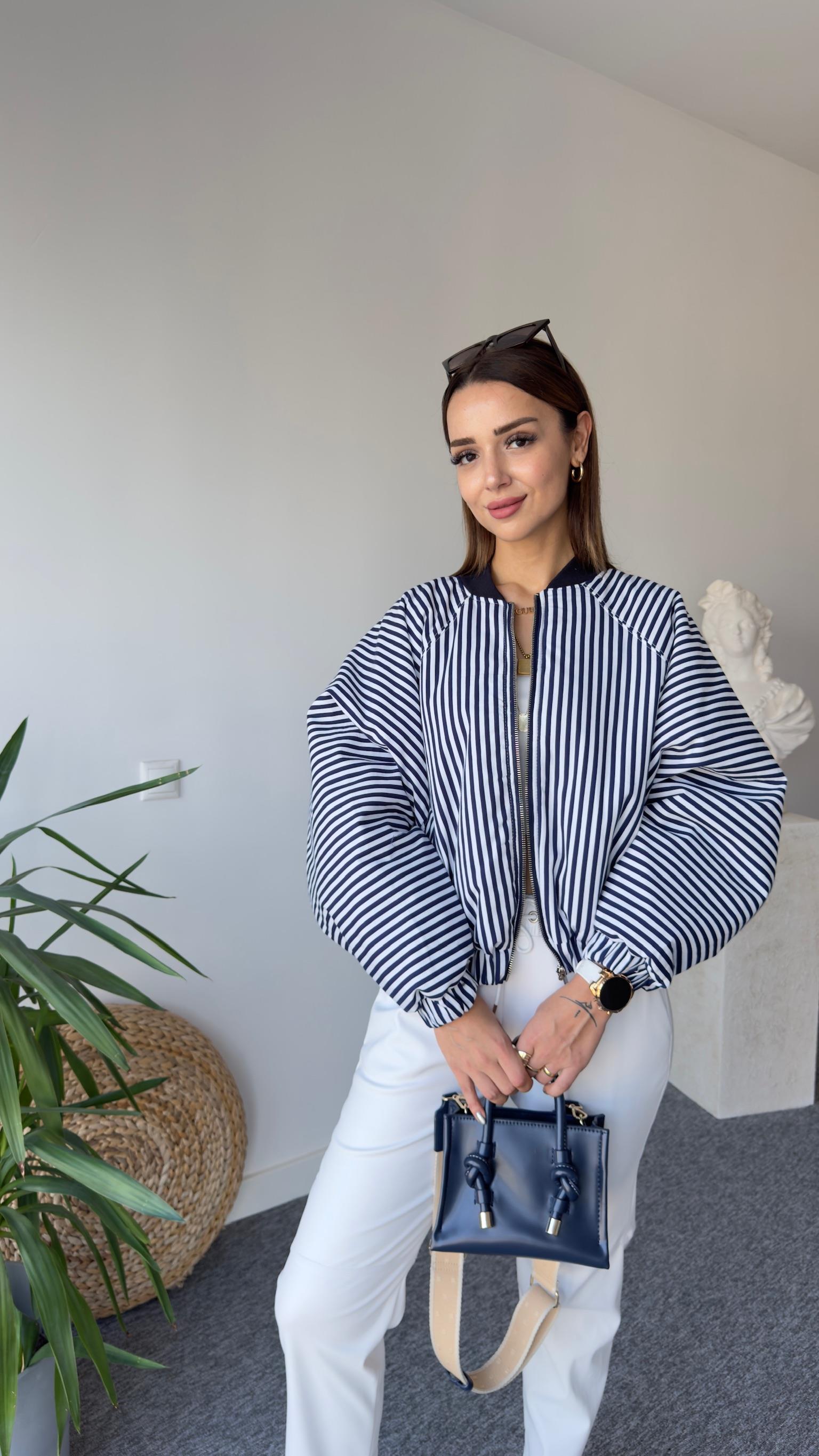 James Orj Model Çizgili Bomber Ceket