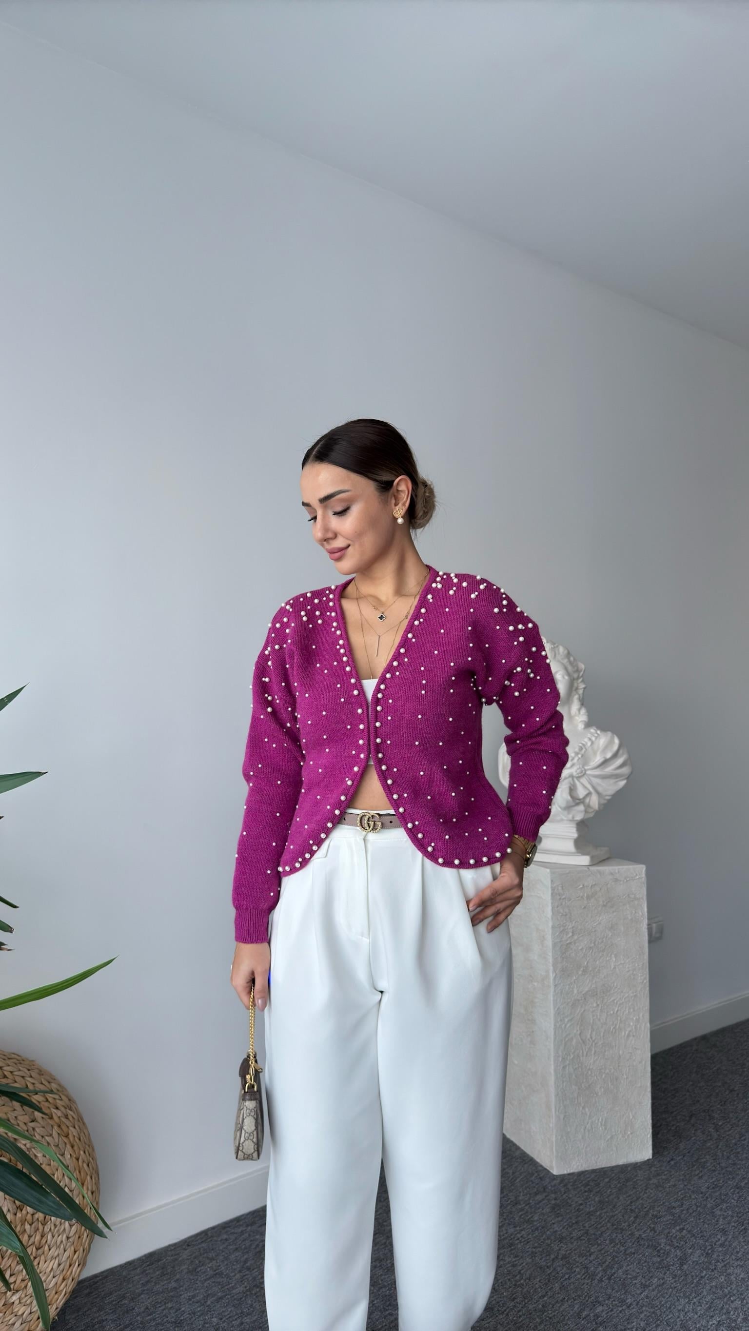 Samuel Çakımlı İncili Fuşya Hırka