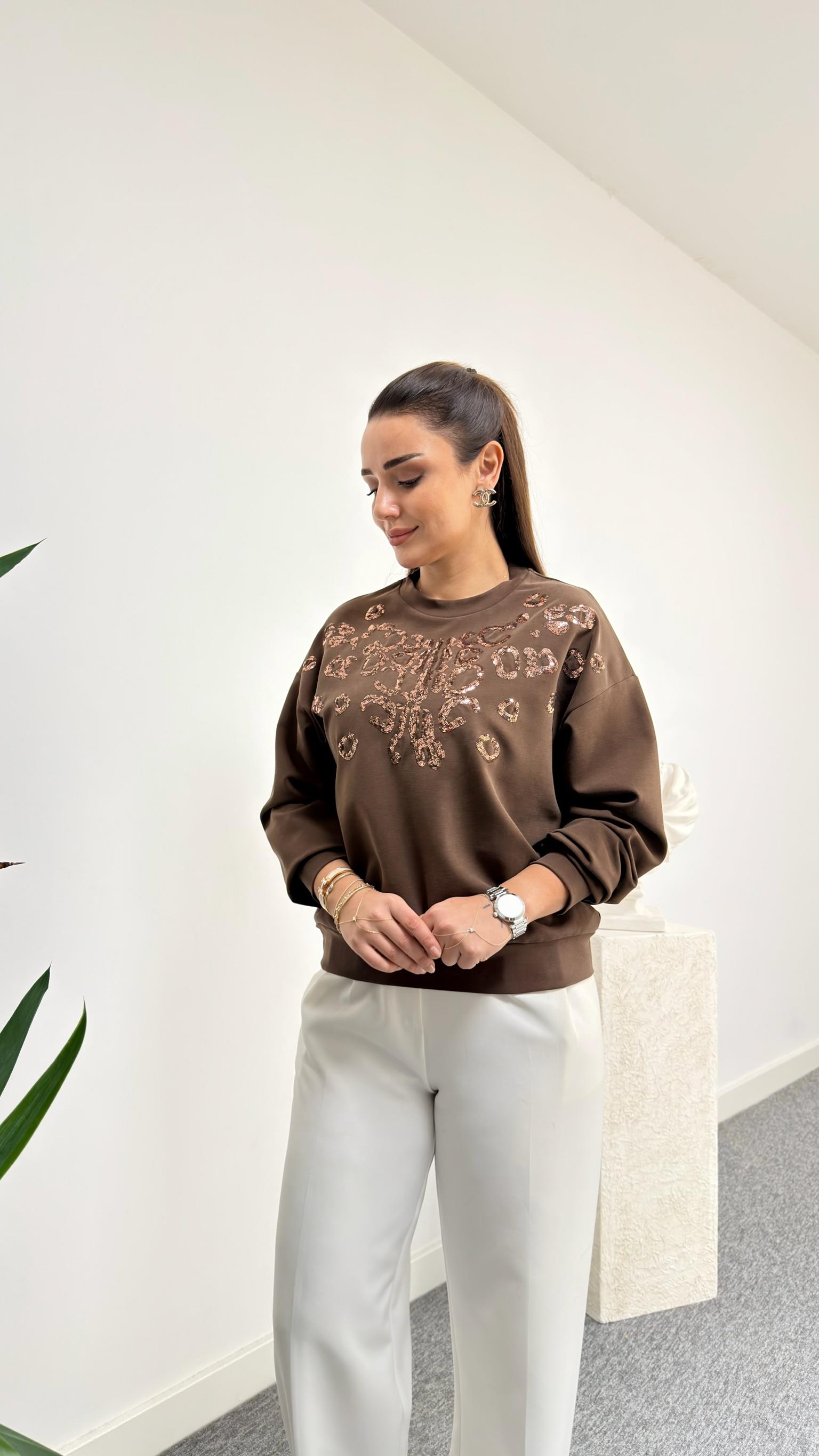 Kahve Payetli Premium Modal Sweat