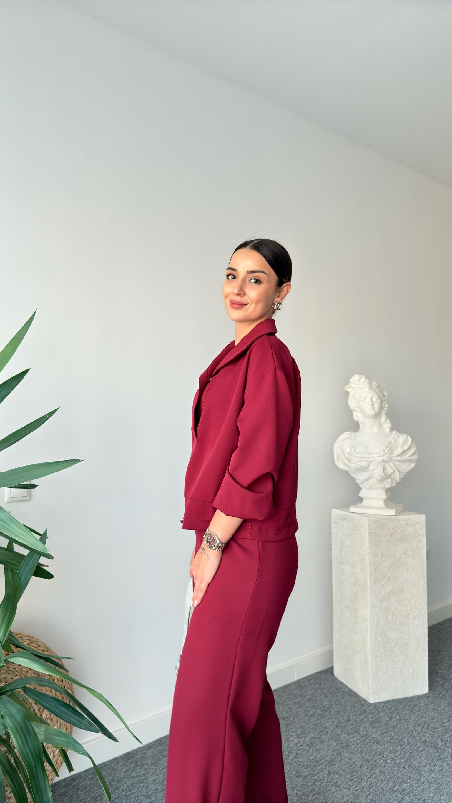 Bordo Beli Stoperli Double Takım