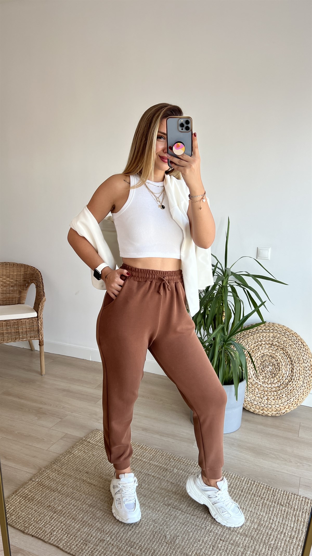 Kahve Modal Kumaş Eşofman Altı