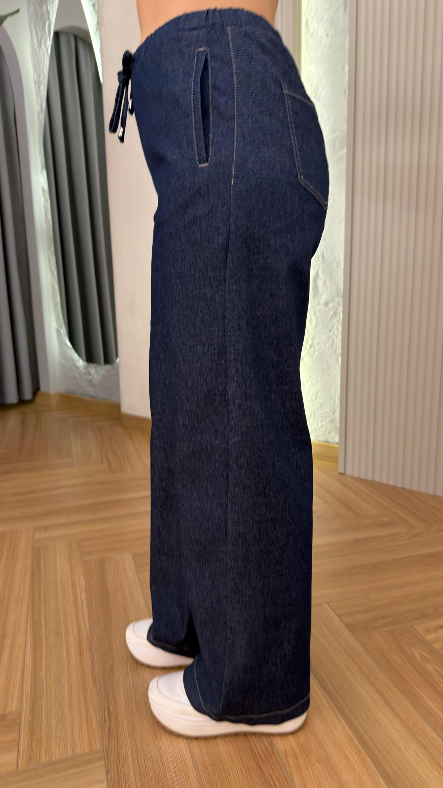 Lacivert Comfort  Bel Lastikli Pantolon