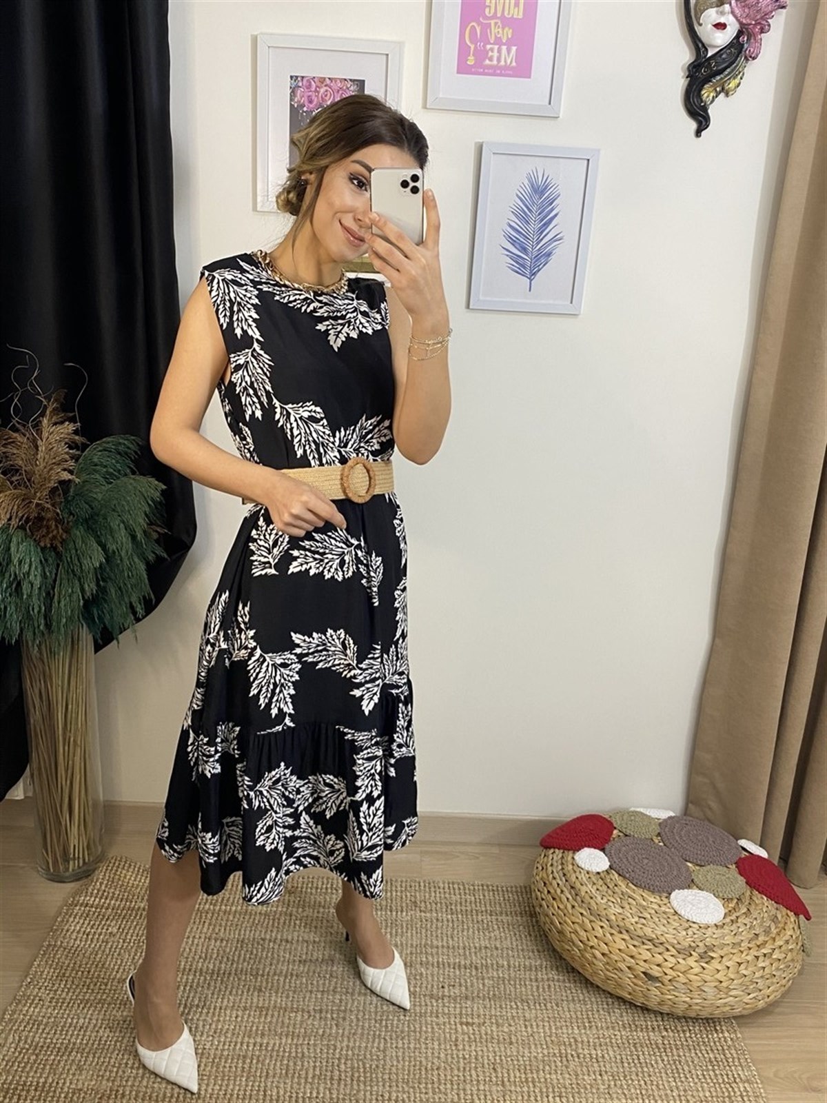 Yaprak Desenli Elbise 