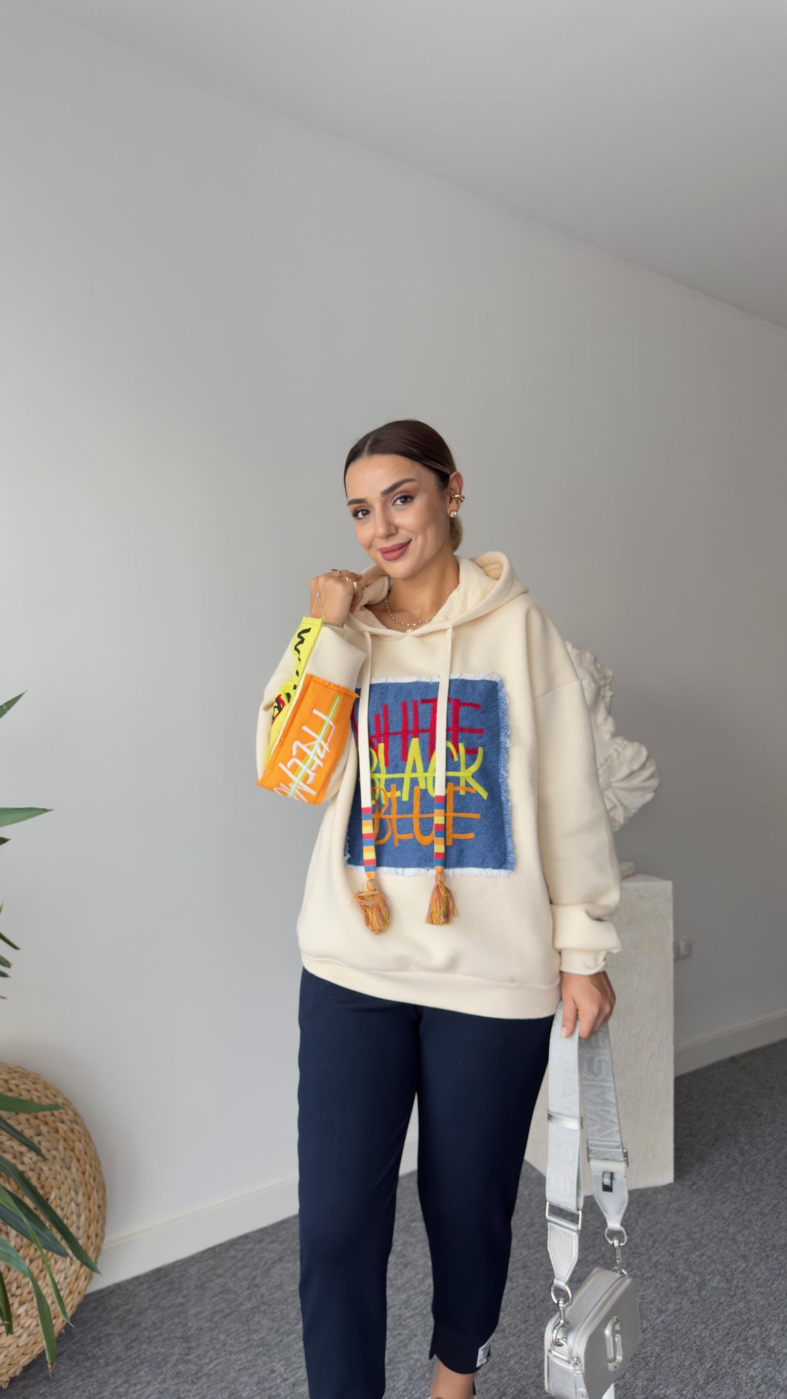 Skylar Kot Üzeri İşleme Detay Bej Sweatshirt