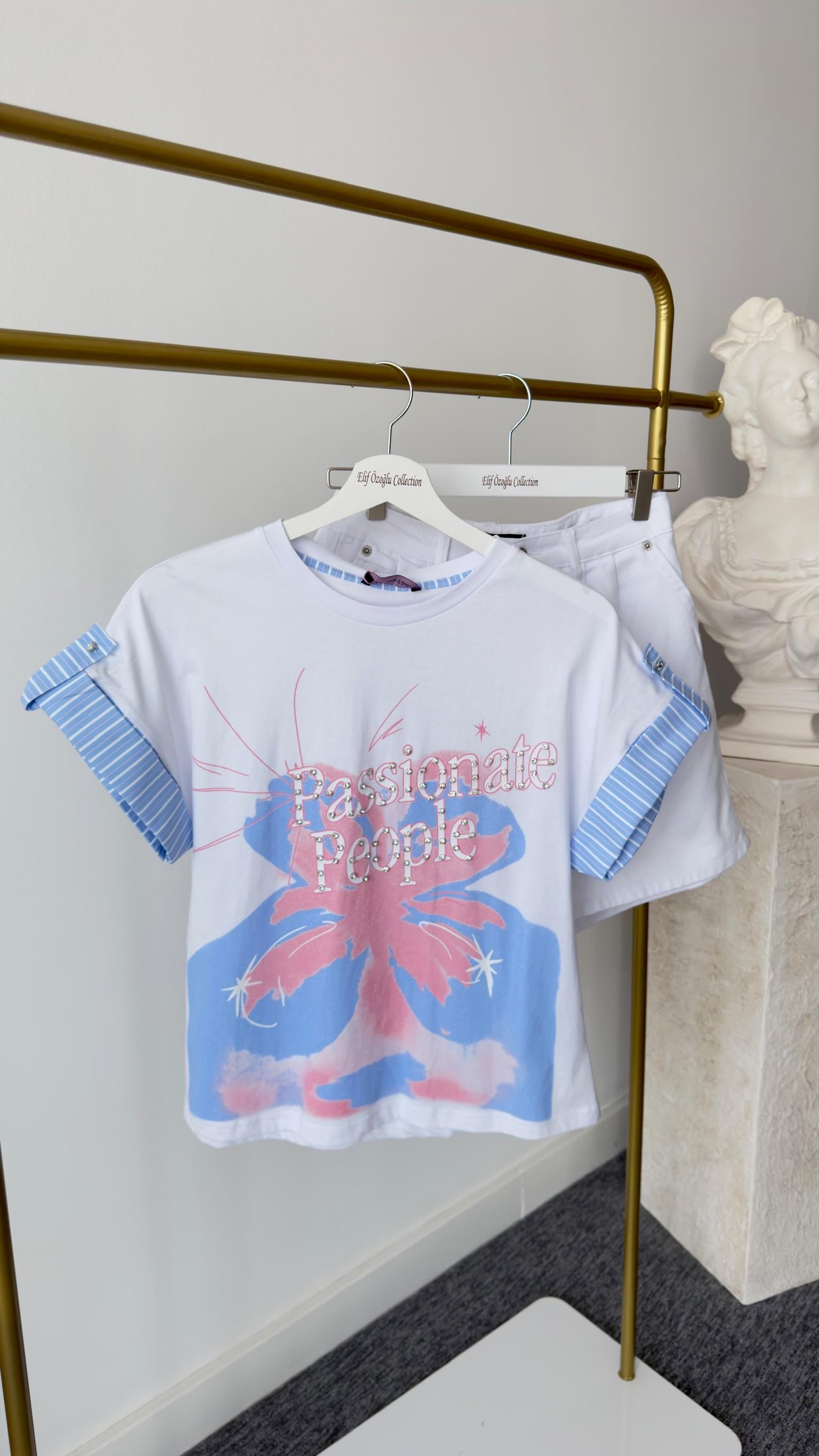 Pezu Taşlı Poplin Detay Tshirt