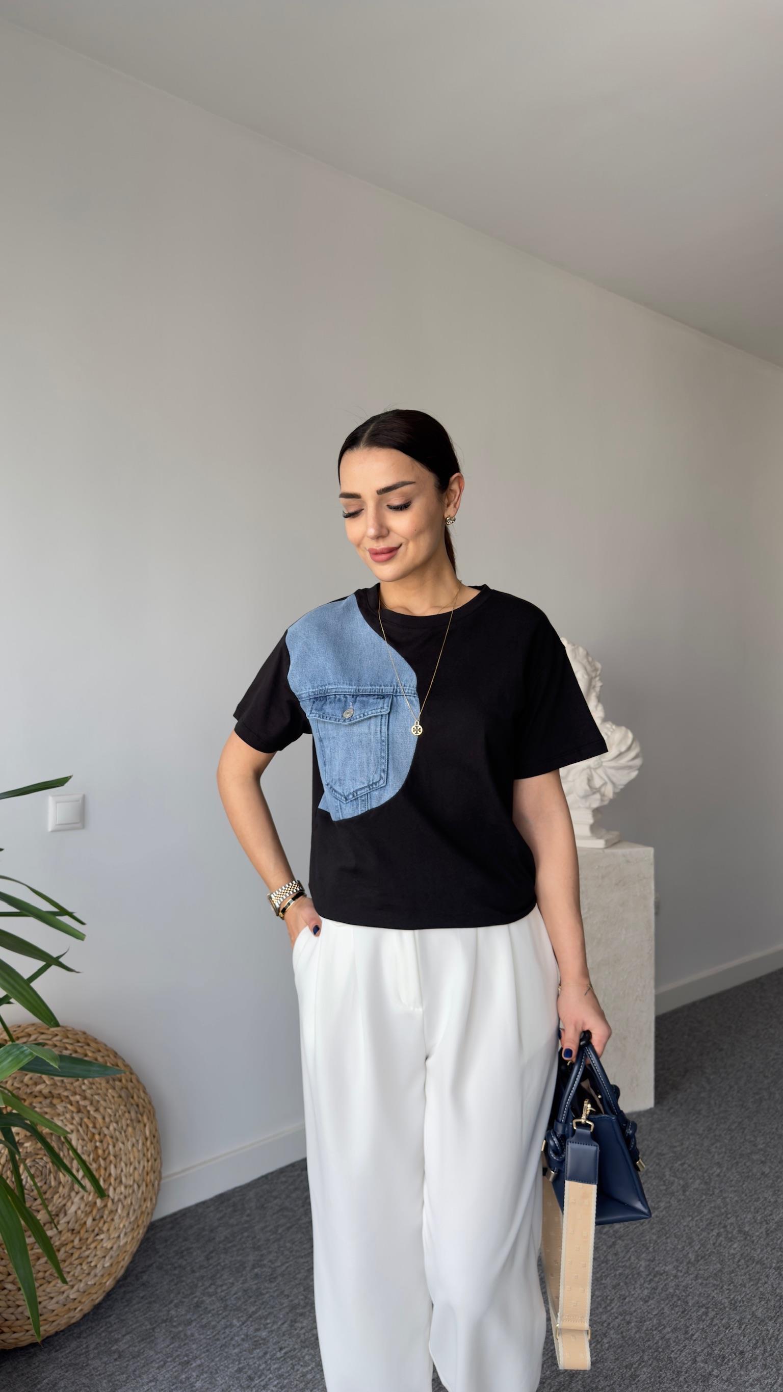 Zion Kot Detaylı Siyah Tshirt