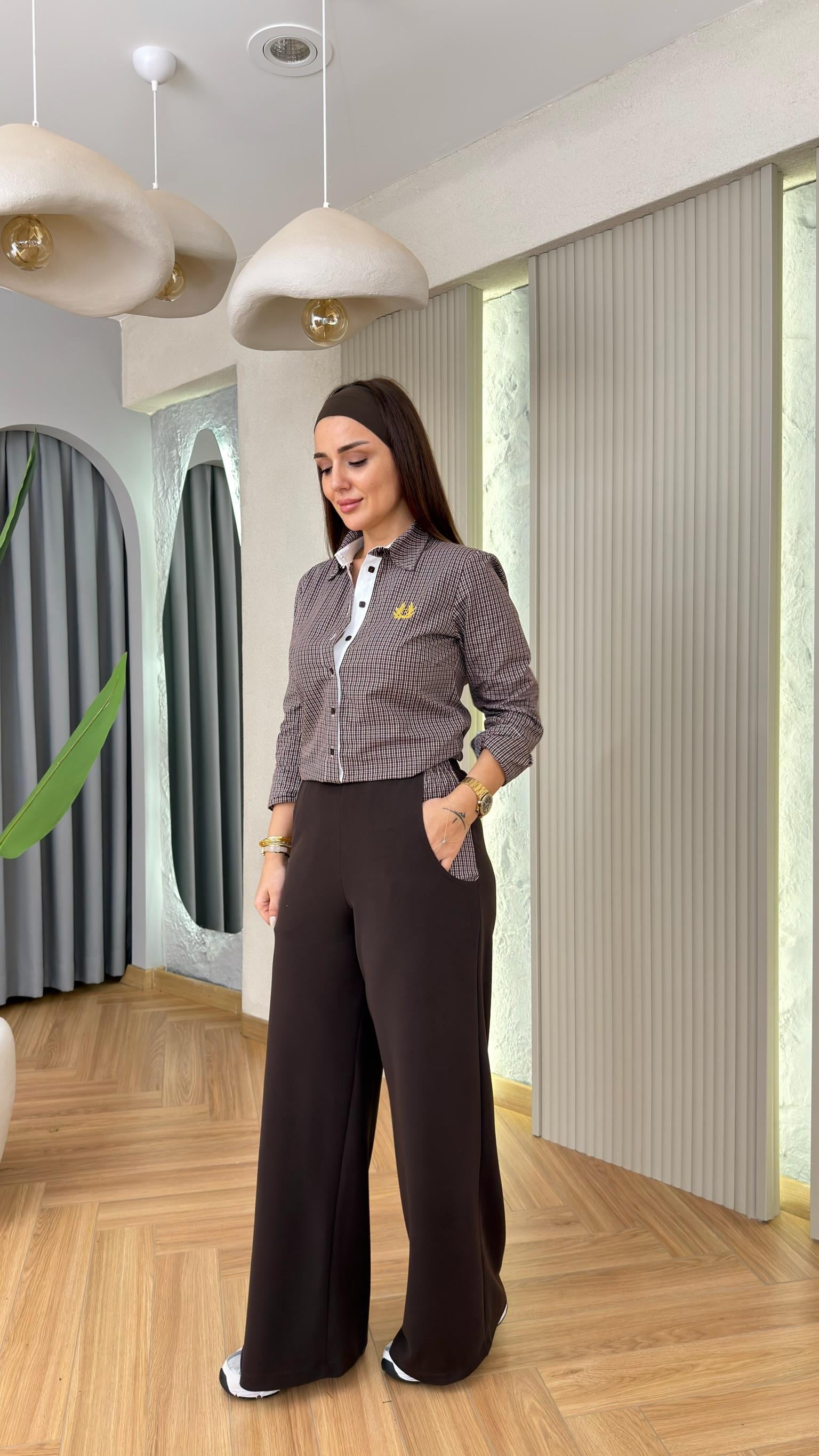 Kahve Slage Premium Gömlek Pantolon Takım