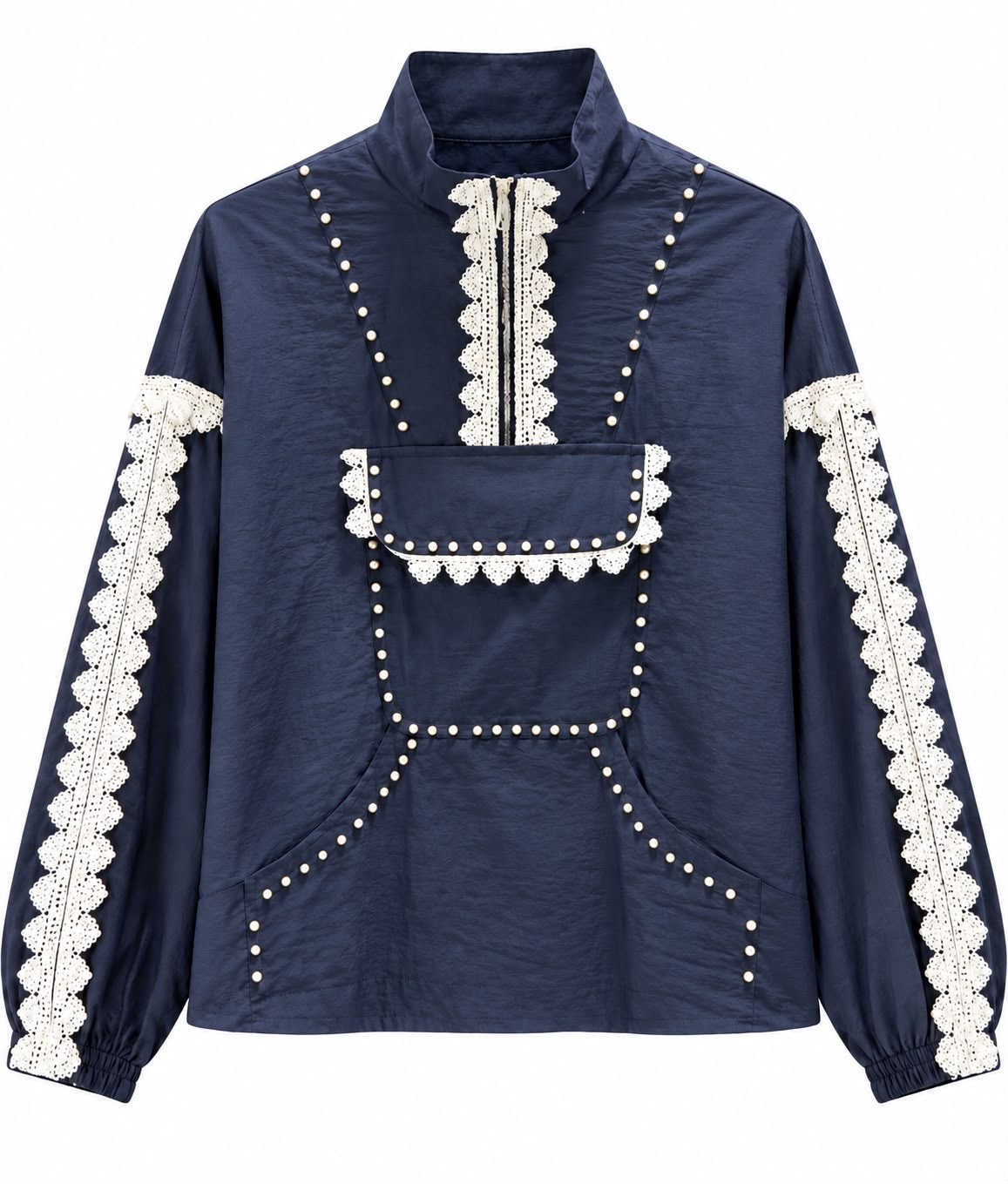 Lacivert Dantel Detaylı Astarlı Tasarım Sweatshirt