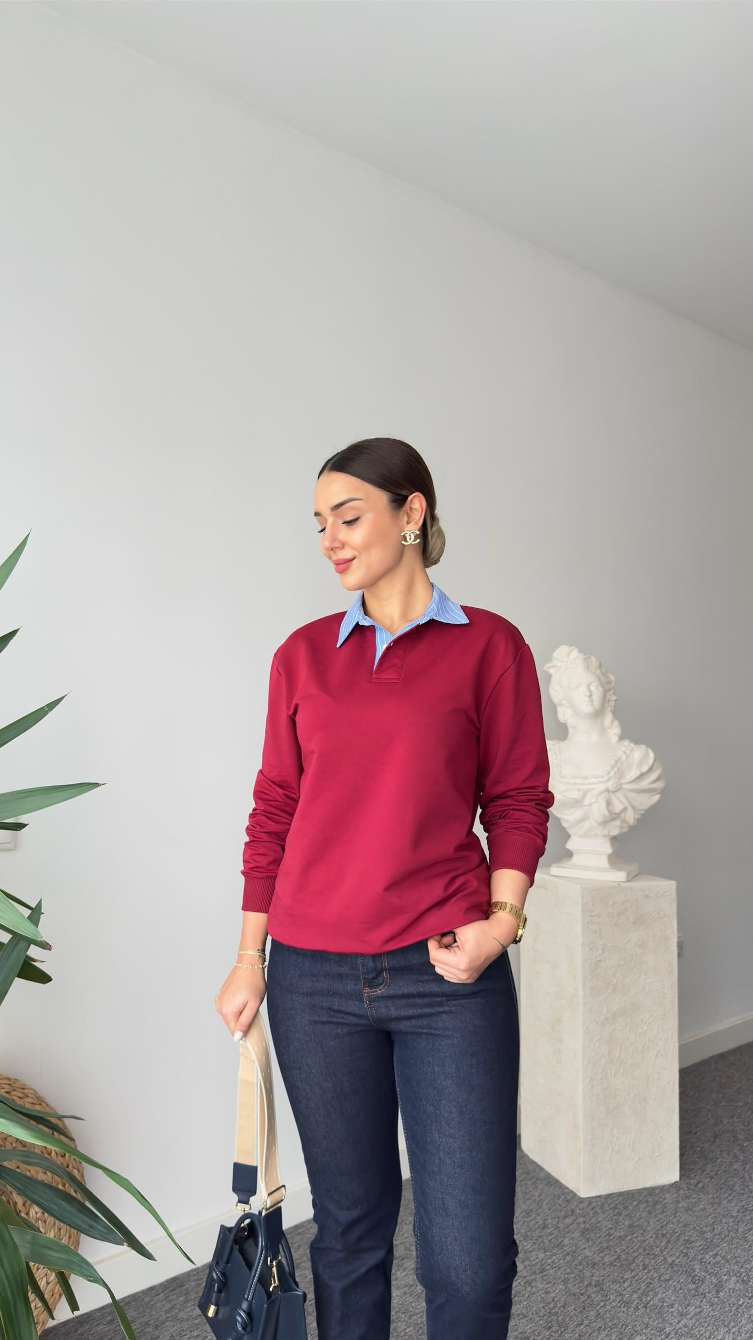 Bordo Zra Model Poplin Garnili Sweat