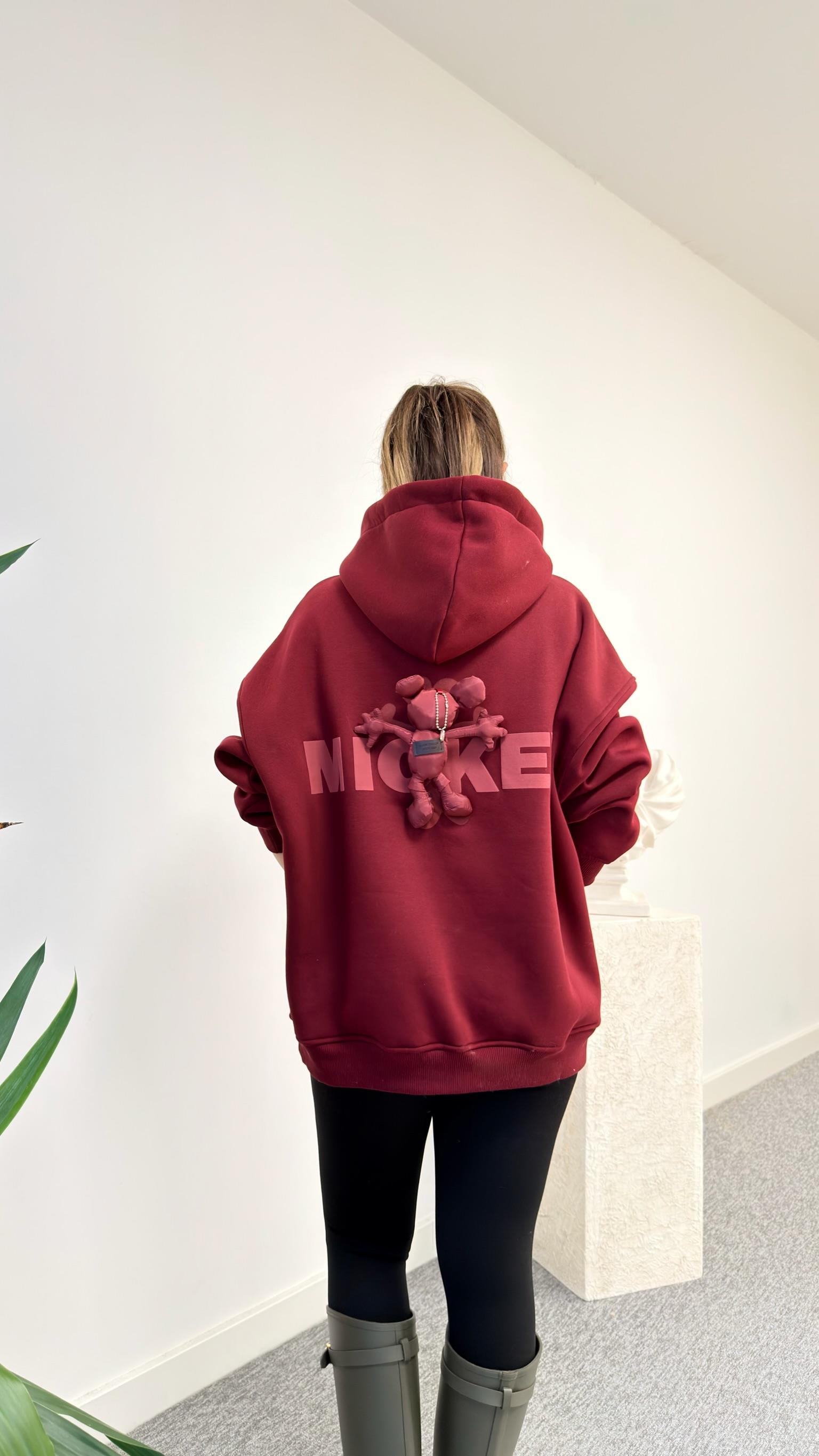 Bordo Sırtı Mickey Aksesuarlı Kapüşonlu Sweatshirt